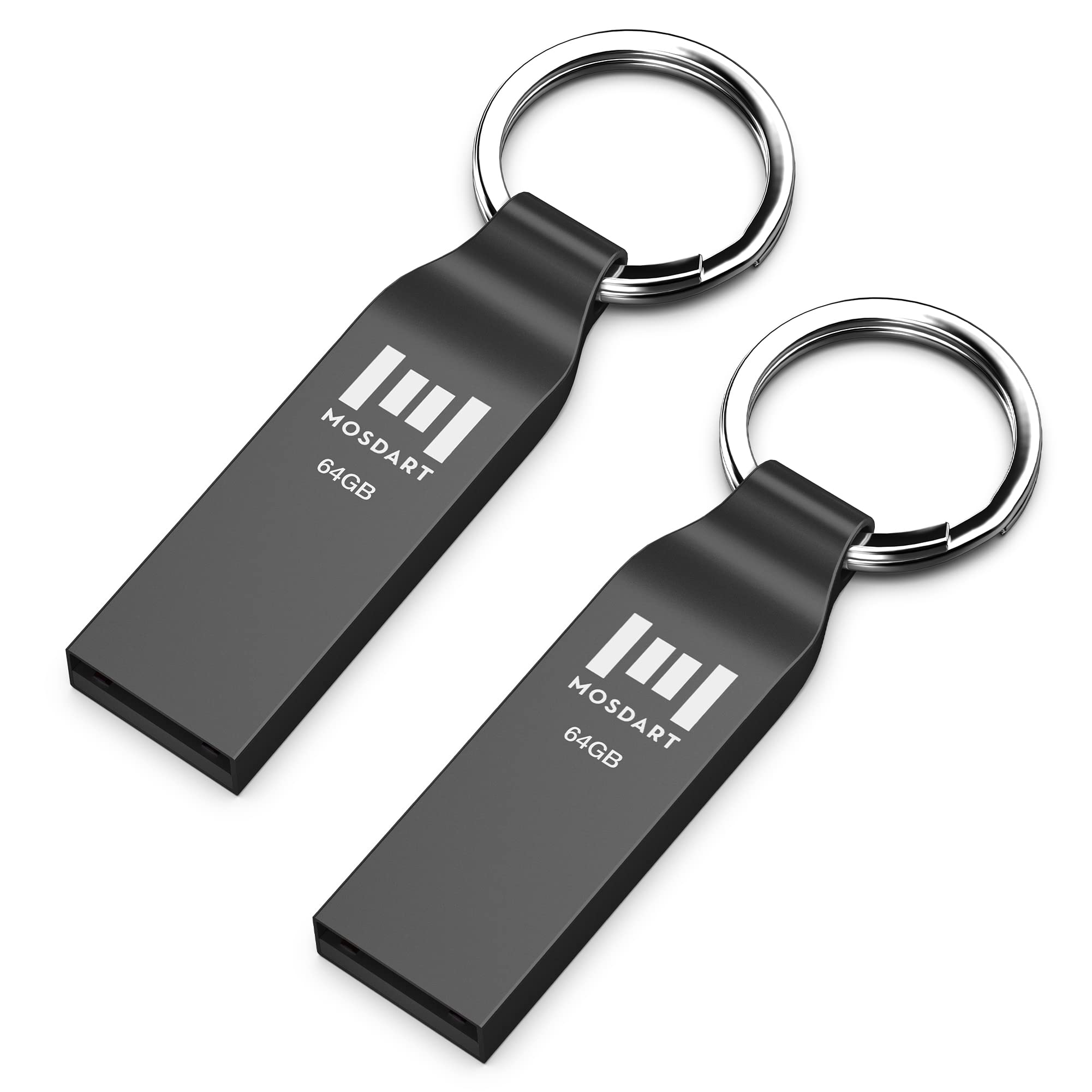 Mosdart 2Pack 64Gb Full Metal Usb 2.0 Flash Drive Exfat Thumb Drive With Keychain 64 Gb Wateproof Jump Drive 64G Memory Stick Fo
