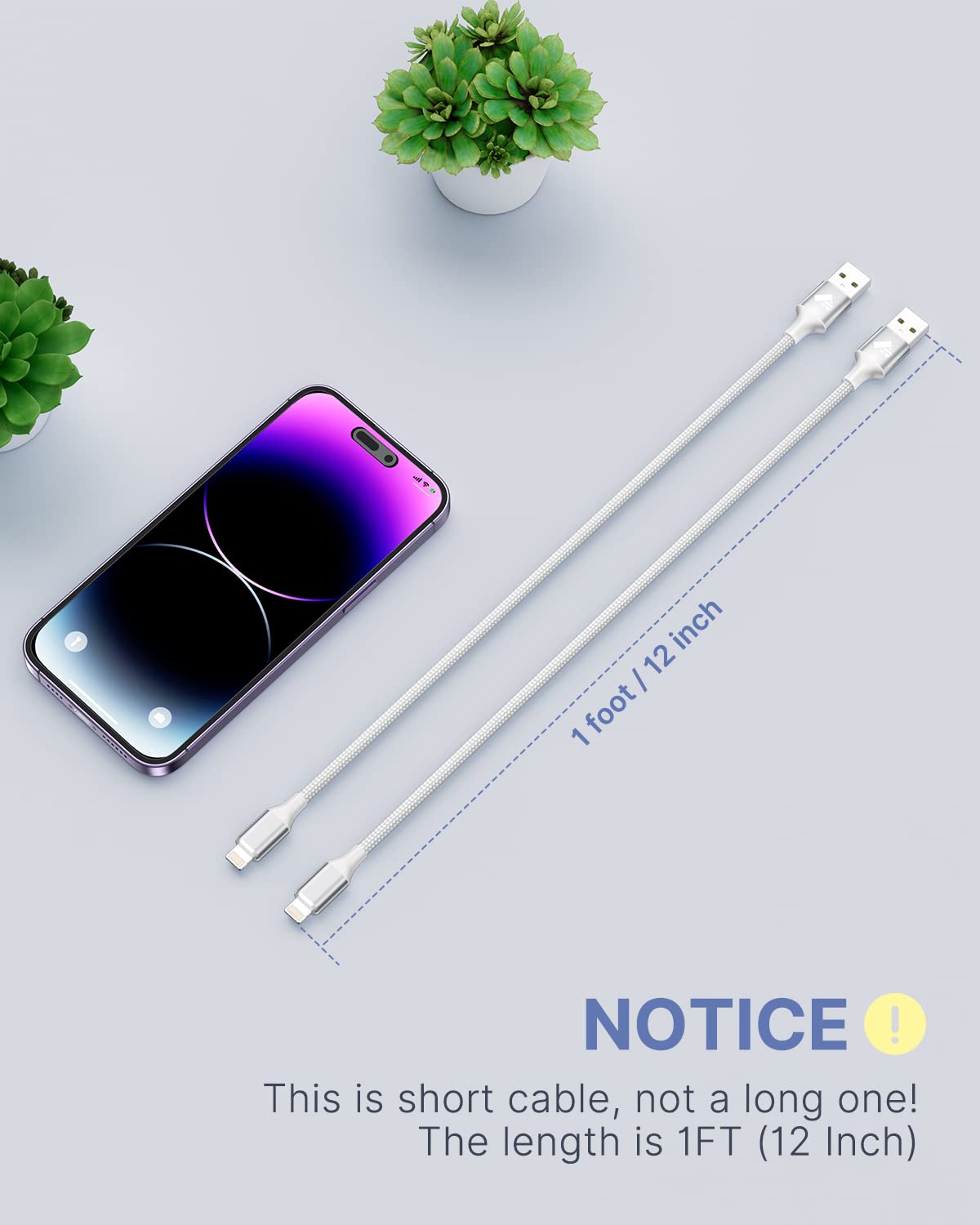 Aioneus Short Iphone Charger Cord 1Ft 2Pack, Apple Certified Usb A To Lightning Cable 1 Foot Nylon Braided Short Iphone Cable Fa