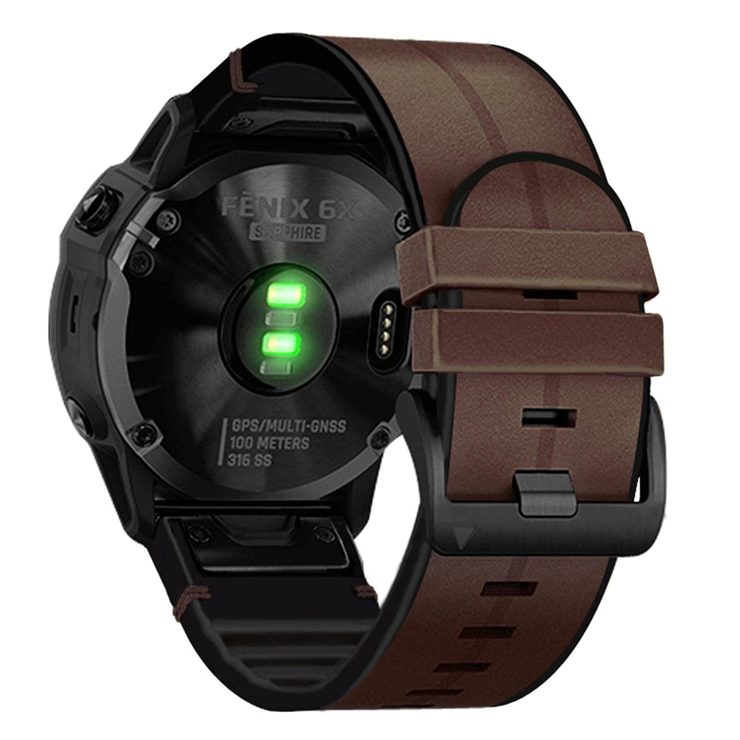 Abanen For Garmin Fenix 7X / Fenix 6X / Fenix 5X Watch Band, Quick Easy Fit 26Mm Soft Genuine Leather Hybrid Silicone Sweatproof