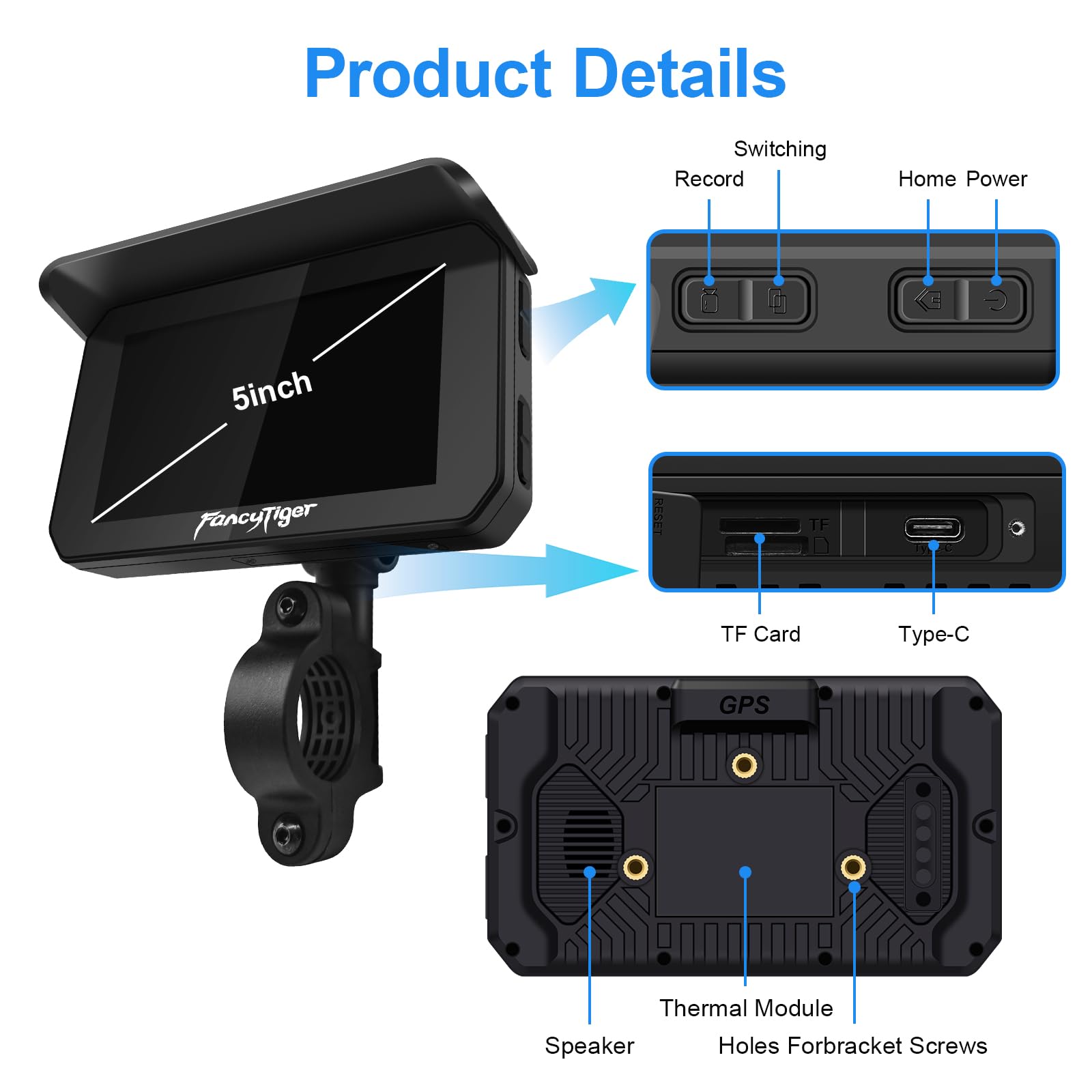 Fancytiger Motorcycle Carplay & Motorcycle Android Auto, 5 Inch Ips Motorbike Gps Touch Screen, Motorbike Gps Navigation System,