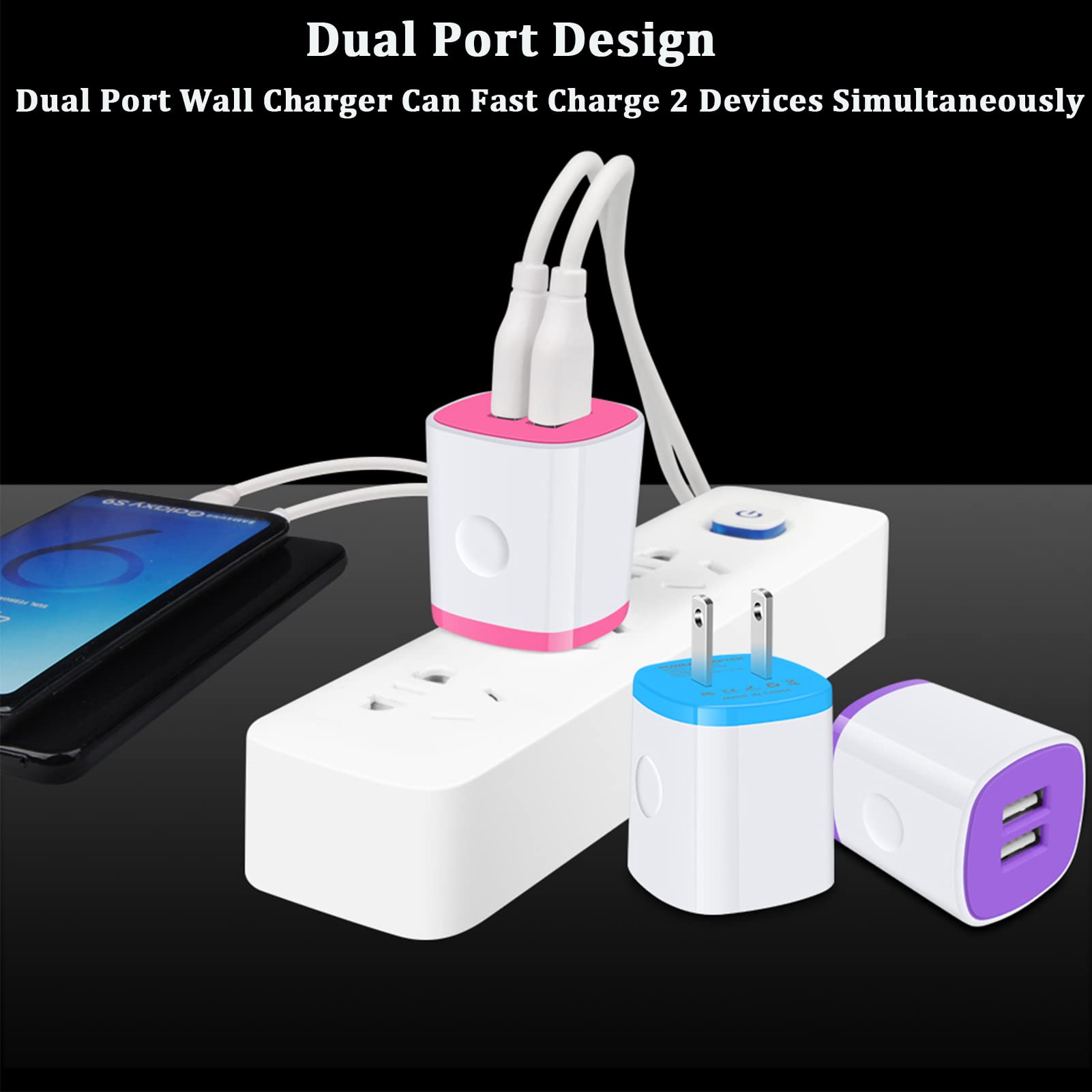 Usb Charger Wall Plug, Iphone Charger Box,Andhot 5Pack Home Travel 2.1Amp Dual Port Fast Wall Charger Quick Charging Block Cube
