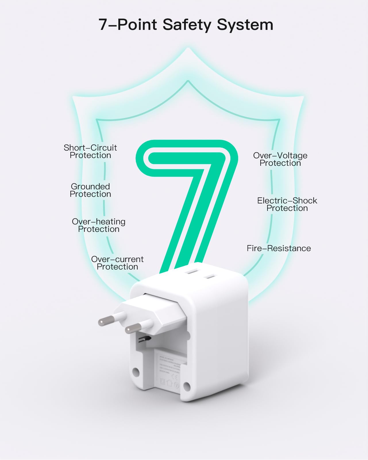 European Travel Plug Adapter, Foldable International Power Plug Adapter With 2 Ac Outlets 3 Usb Charging Ports(2 Usb C), Type C