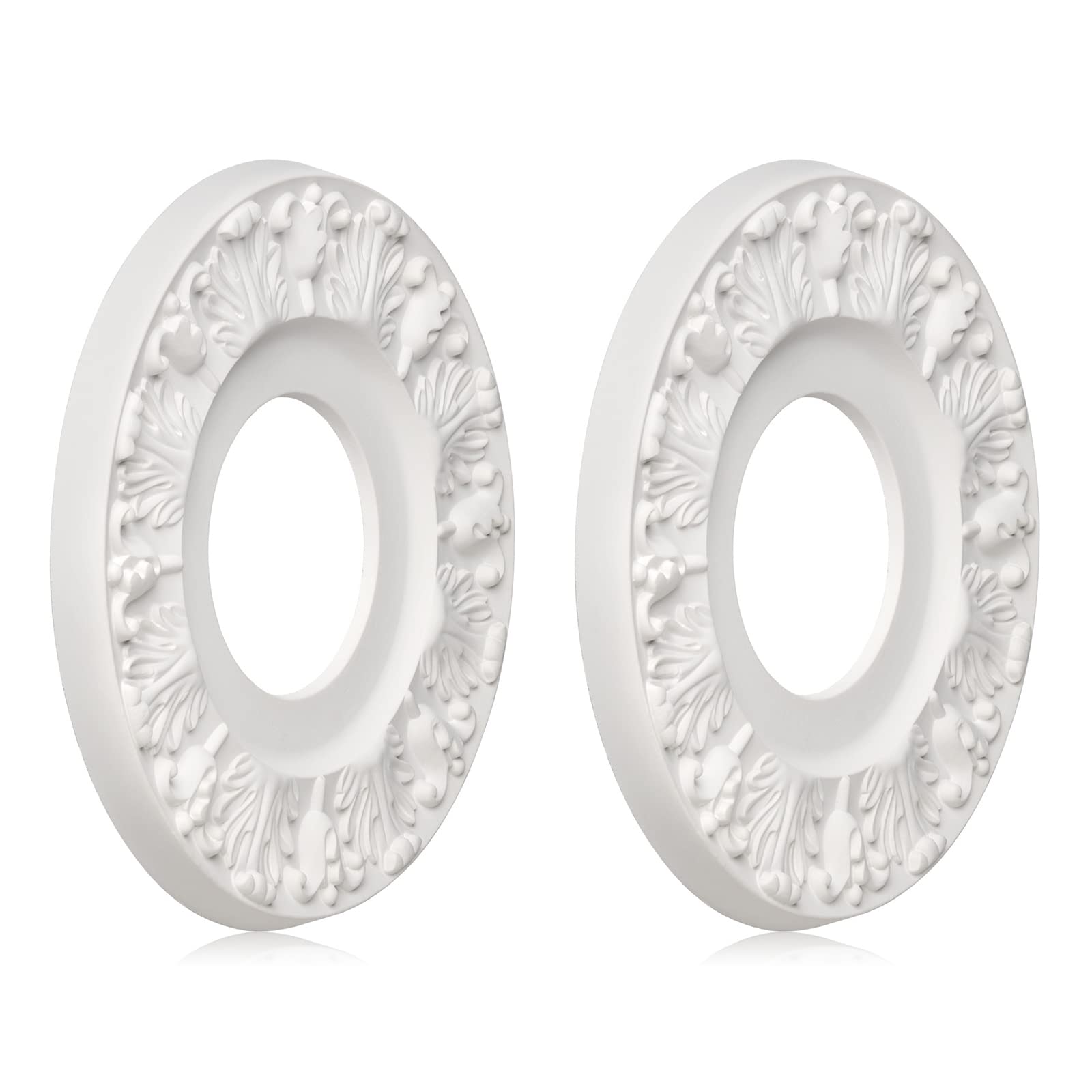 Elfcab 2 Pcs Vintage Carved Flower Ceiling Medallion For Light Fixtures And Ceiling Fans (10 1/8''Od X 4''Id White)