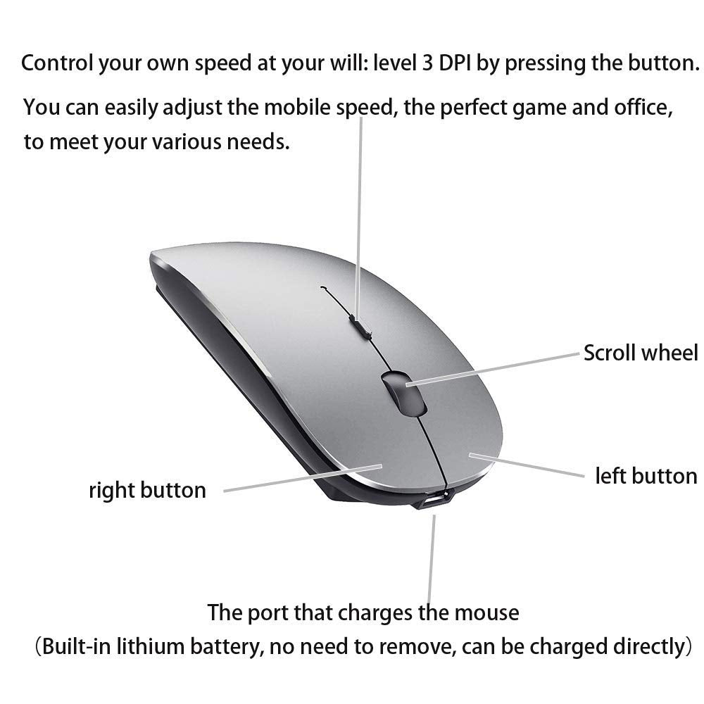 Peibo Bluetooth 5.2 Wireless Dual Mode Mouse, Gray Black, 2022 Model