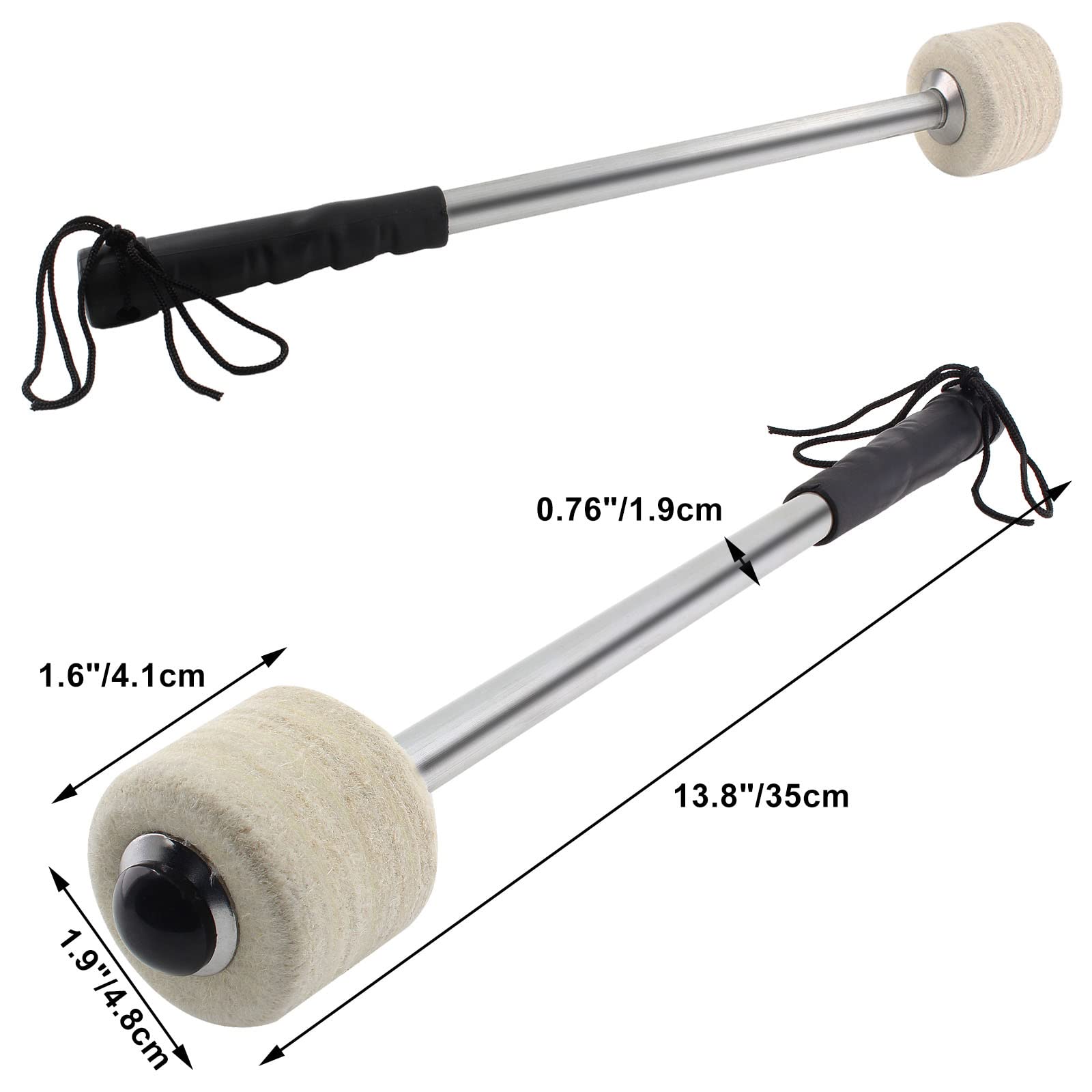 Jiozermi 2 Pcs Drum Mallet 13.8 Inches Length, Wool Felt Drum Stick, Anti Slip Bass Percussion Sticks, Instrument Band Accessory