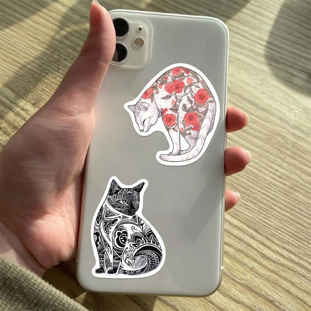 Ukiyo E Floral Tattoo Cat Stickers  50 Pcs Waterproof Vinyl Vintage Japanese Art Cat Stickers For Laptops,Water Bottles,Scrapboo