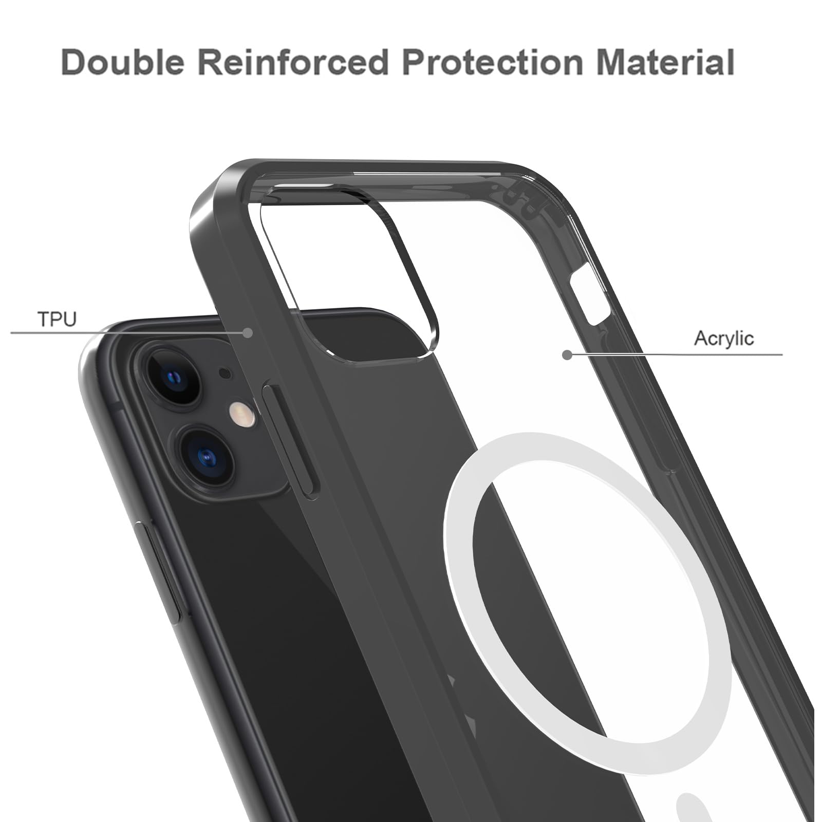 Magnetic For Iphone 11 Case,Compatible With Magsafe,Shockproof Anti Scratch Clear Thin Slim Phone Case.Clear Black Magnetic.