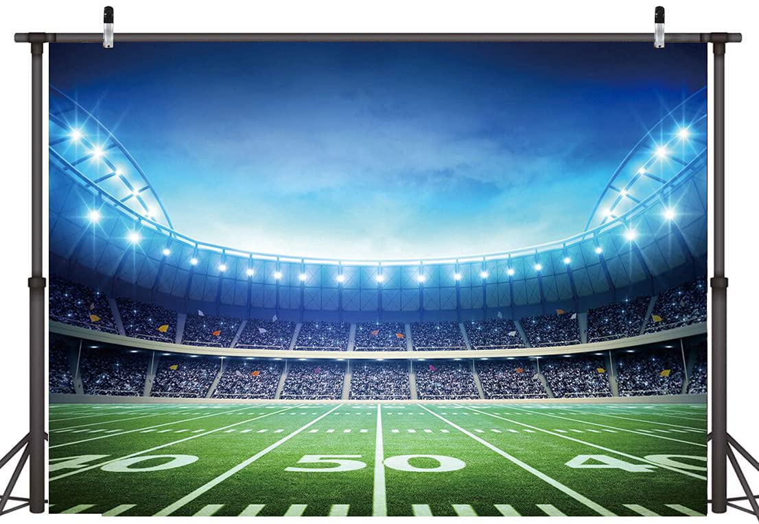 Lywygg 10X8Ft Sport Backdrop Football Field Backdrop Photography Props Auditorium Light Themed Sport Night Spotlight Decorations