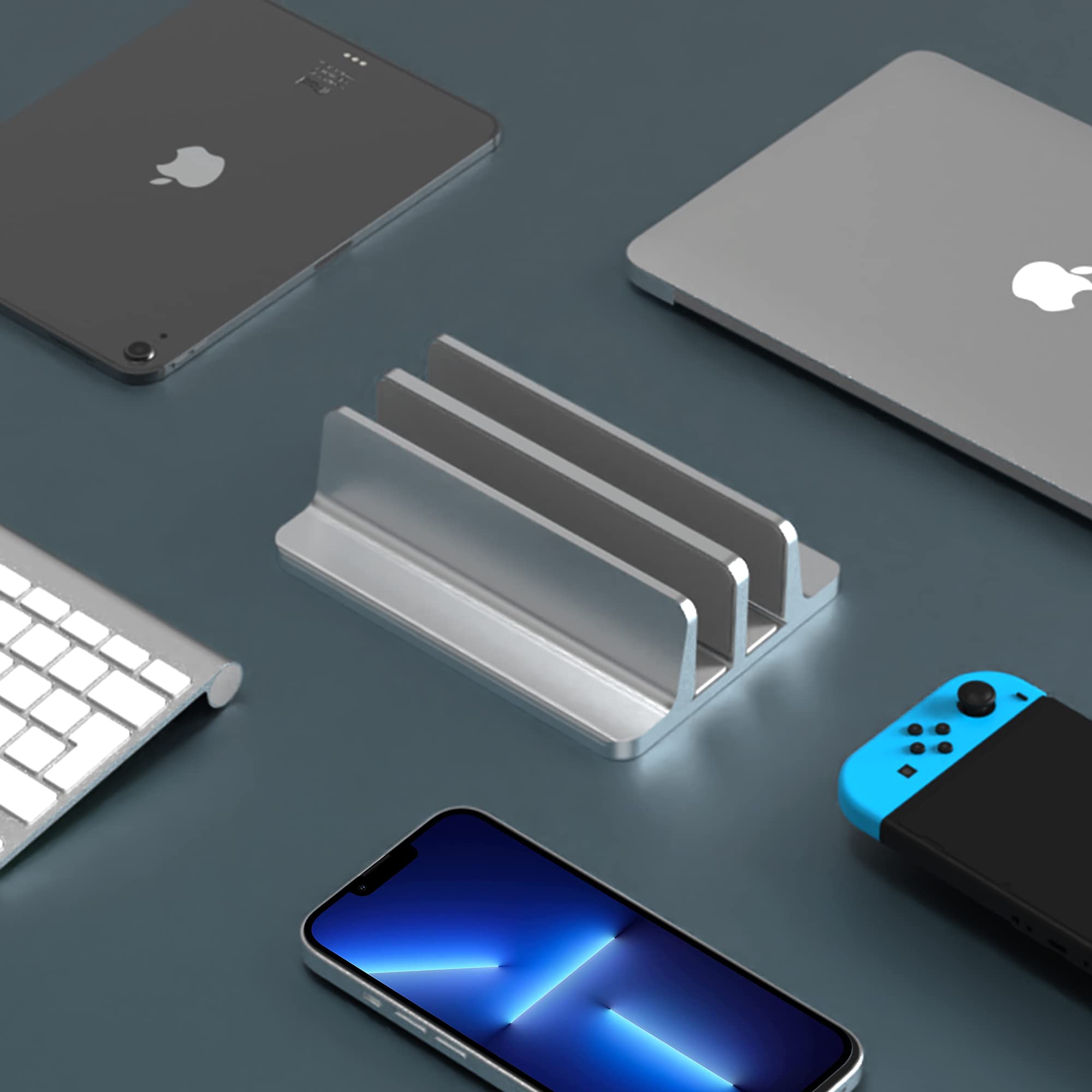 Bull Tech New Vertical Laptop Stand, Adjustable 2 Slot Aluminum Desktop Holde(Up To 17.3 Inch), Fits All Macbook/Microsoft Surface/Hp/Dell/Chromebook/Ipad And Gaming Laptops (Silver)