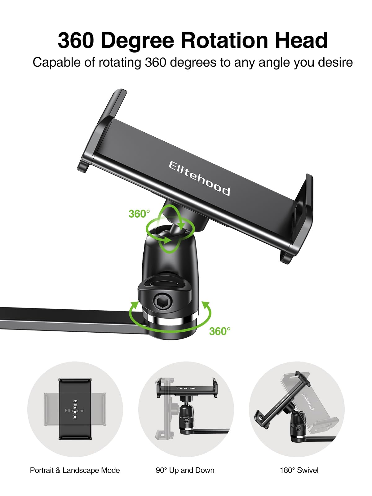 Elitehood 8.5In Long Arm Ipad Holder For Mic Stand, 360� Adjustable Aluminum Mic Stand Tablet Holder, Microphone Music Stand Mount & 1/4 Ipad Tripod Mount For Ipad, Iphone, Android 4 13In Tablets