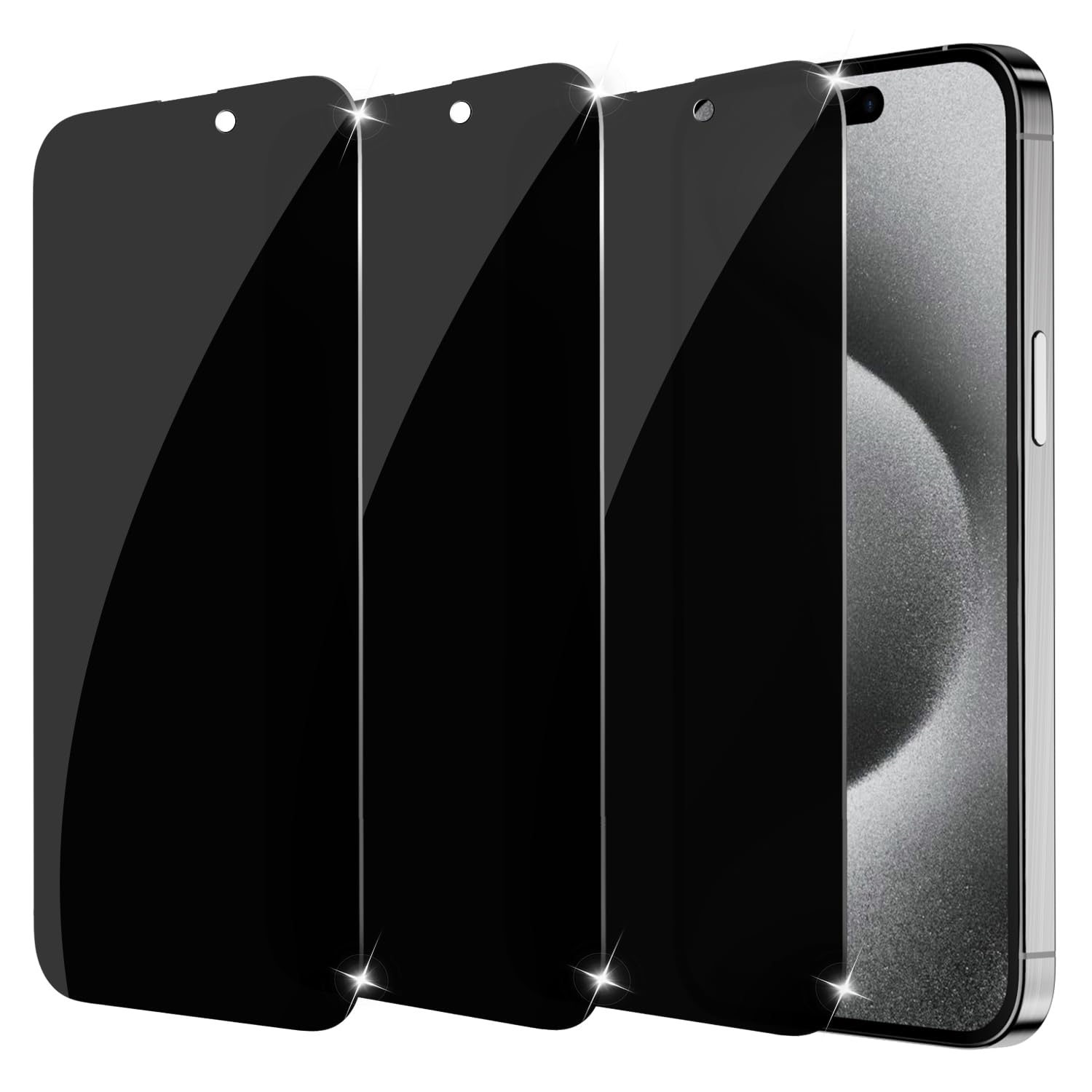 Sorlnern 3 Pack Privacy Screen Protector For Iphone 15 Pro Max/15 Plus 6.7 Inch, Sensor Protection, Dynamic Island Compatible, 9