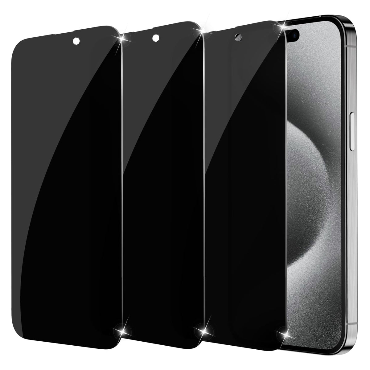 Sorlnern 3 Pack Privacy Screen Protector For Iphone 15 Pro Max/15 Plus 6.7 Inch, Sensor Protection, Dynamic Island Compatible, 9