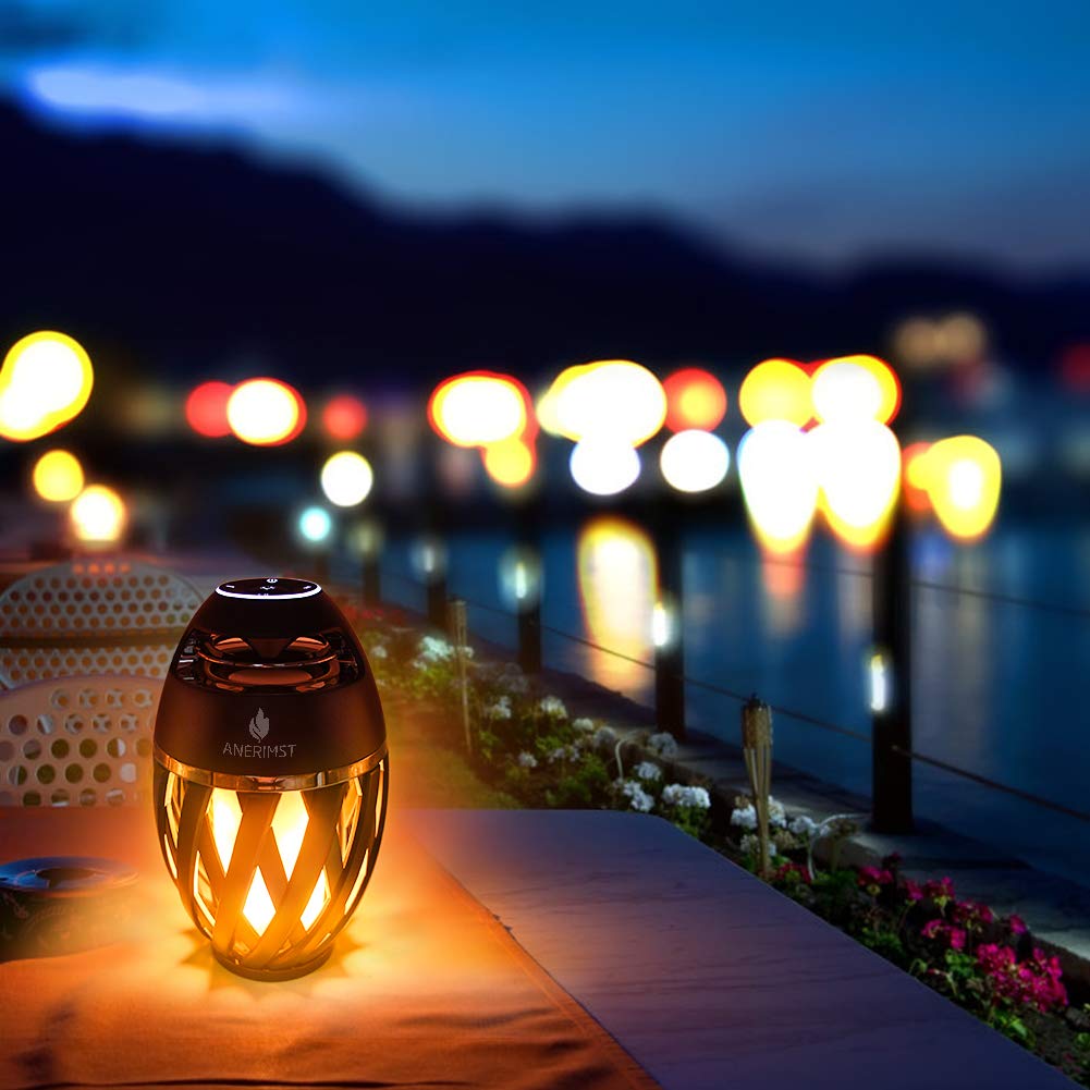 Outdoor Bluetooth Speaker With Flame Atmosphere, Electronics Gifts For Men, Women, Cool Gadgets For Porch Garden Parties, Bt5.0, 5W Stereo Sound, Waterproof Wireless Speaker With Led Torch Light