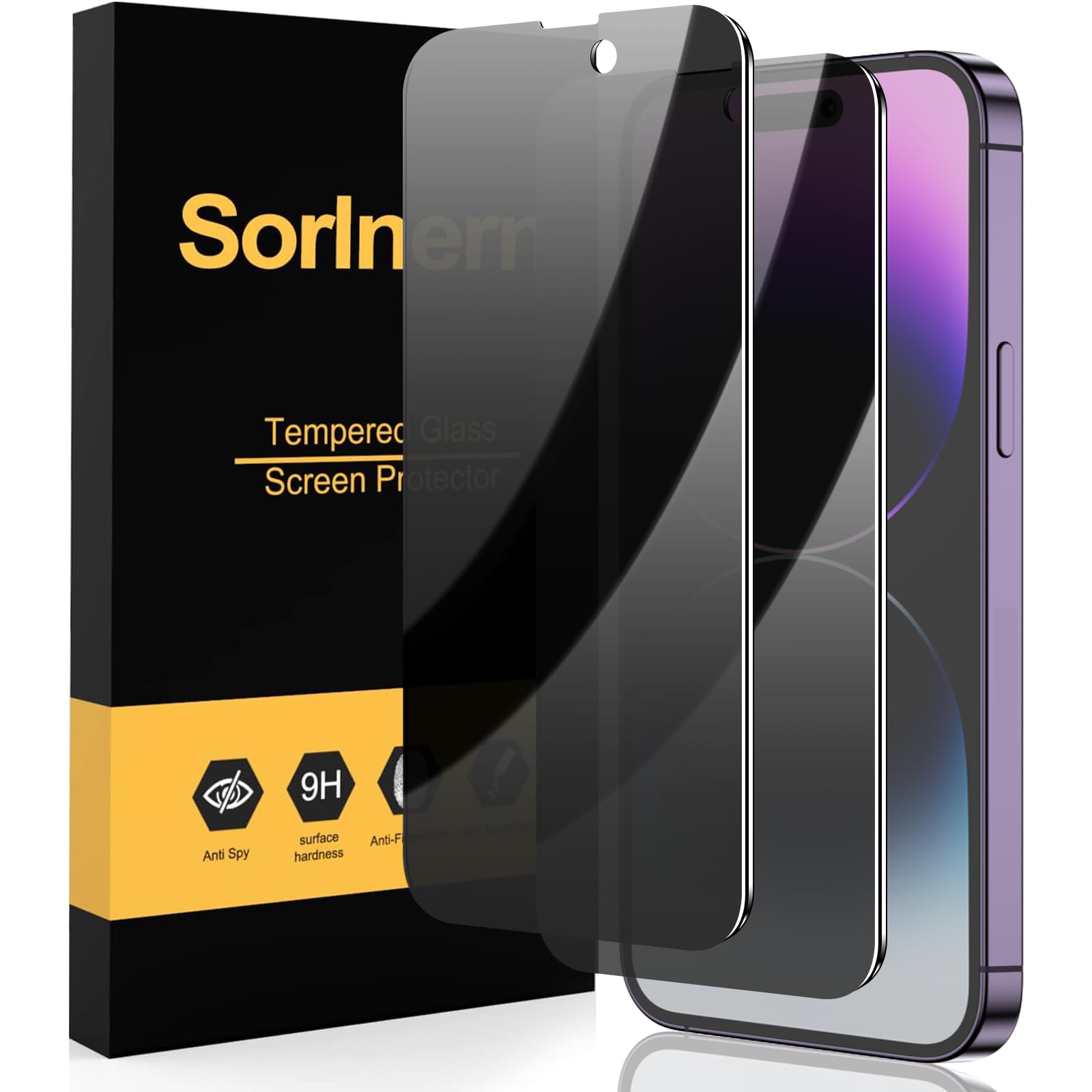 Sorlnern [2 Pack] Iphone 14 Pro Max Privacy Screen Protector For Iphone 14 Pro Max Anti Spy Tempered Glass Film [Full Coverage],