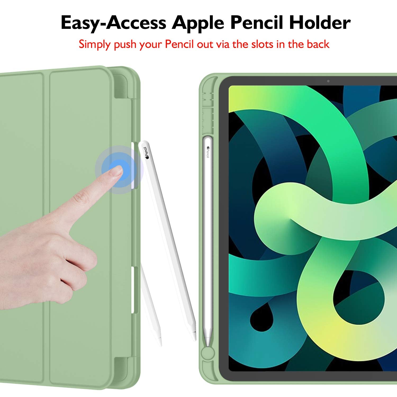 Imieet Ipad Air 11 Inch Case M3(2025) / M2 (2024), Ipad Air 5Th/4Th Generation Case 2022/2020 10.9 Inch With Pencil Holder,Trifold Stand Smart Case With Soft Tpu Back(Matcha Green)