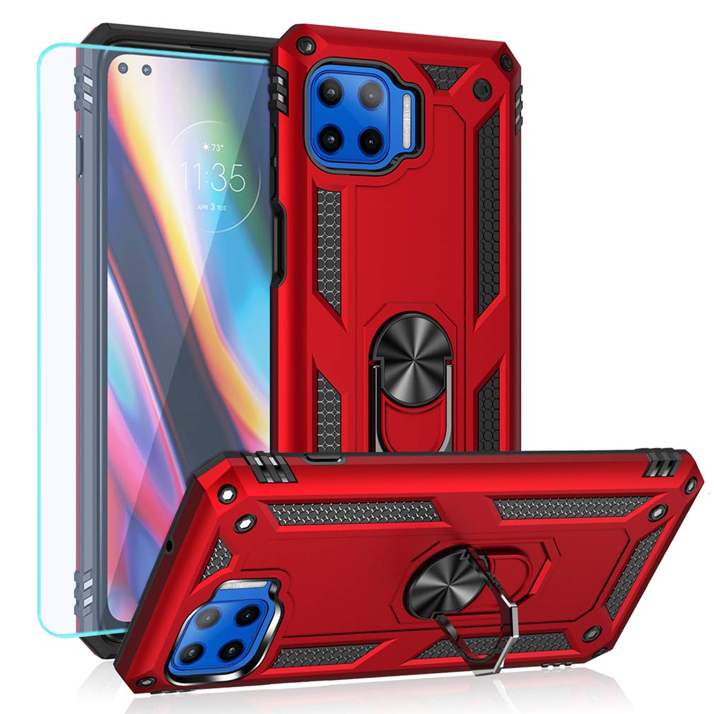 Yzok For Moto One 5G Case,Moto One 5G Uw Case,With Hd Screen Protector, [Military Grade] Ring Car Mount Kickstand Hybrid Hard Pc