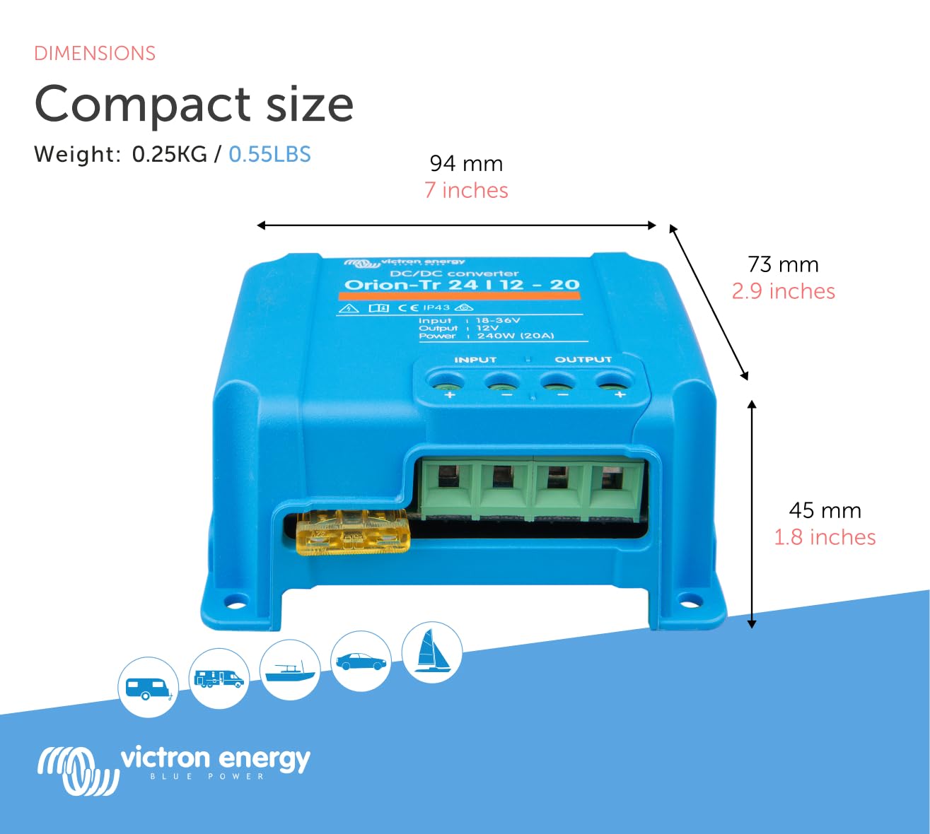 Victron Energy Orion Tr Dc To Dc Converter   24/12 Volt 20 Amp 240 Watt   Ip43 Protected   For Dual Battery Systems   Non Isolat