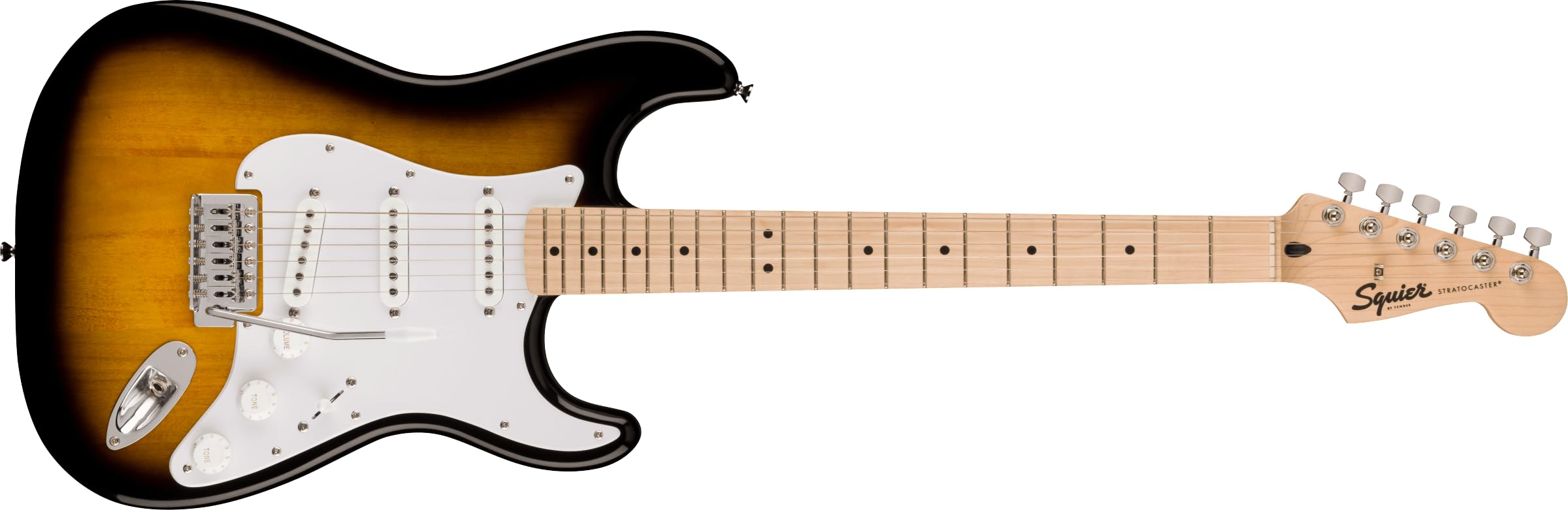 Squier Sonic Stratocaster Electric Guitar, with 2-Year Warranty, 2-Color Sunburst, Maple Fingerboard, White Pickguard