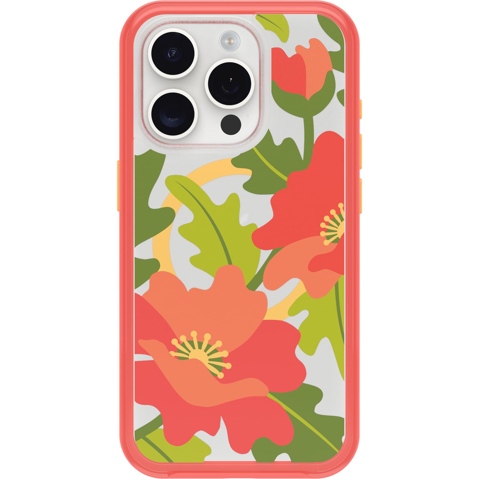 Otterbox Iphone 15 Pro (Only) Symmetry Series Clear Case   Quilted Poppies (Red), Snaps To Magsafe, Ultra Sleek, Raised Edges Pr