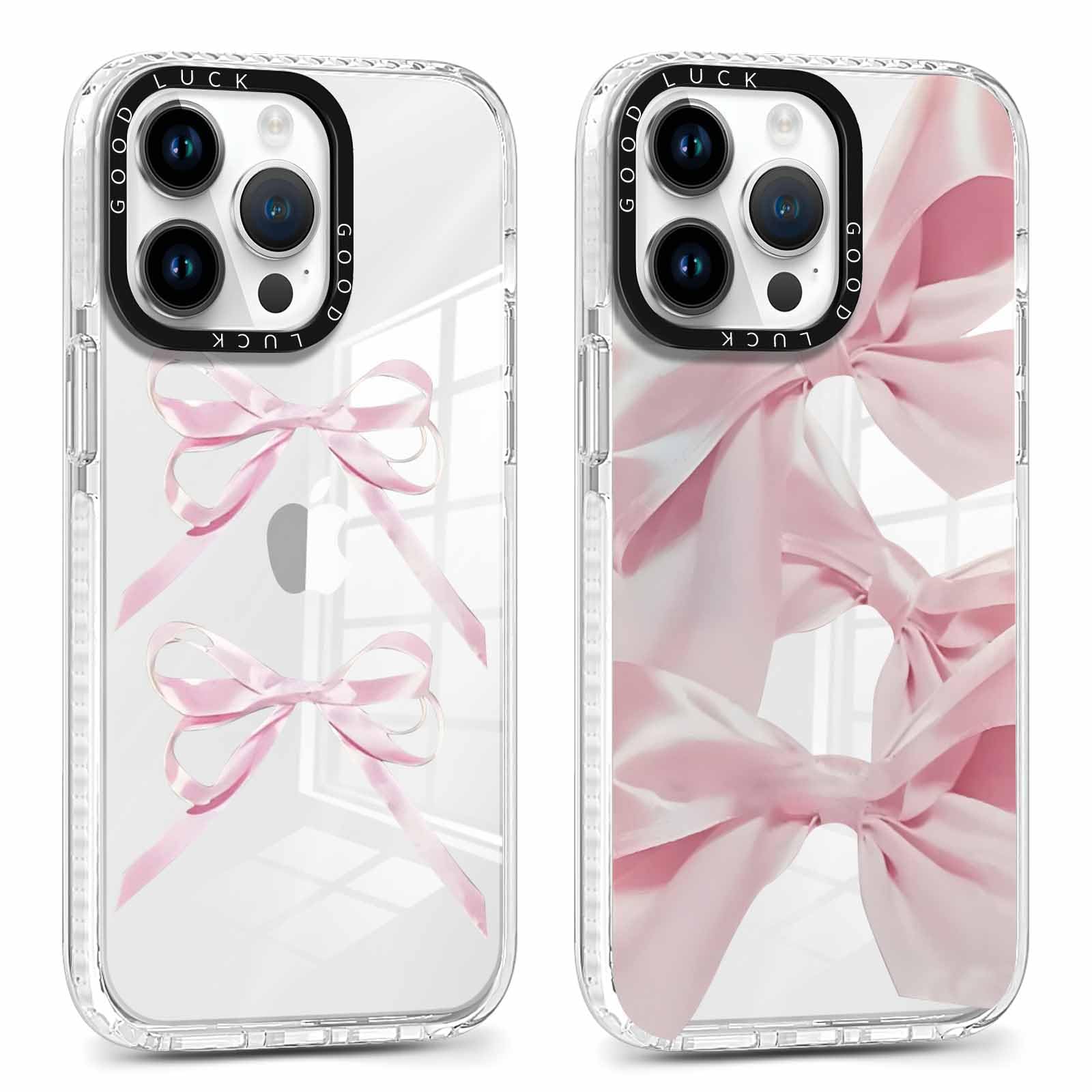 Rumdey 2 Pack Clear Bow Phone Case For Iphone 14 Pro 6.1 Inch, Cute Aesthetic Pattern Design Protective Soft Slim Shockproof Tpu