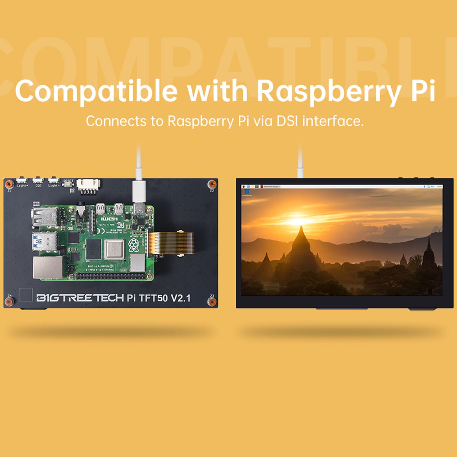 Bigtreetech Upgrade Pitft50 V2.1 Graphic Smart Display Dsi Interface 5 Inch Lcd Touch Screen Suitable For Raspberry Pi