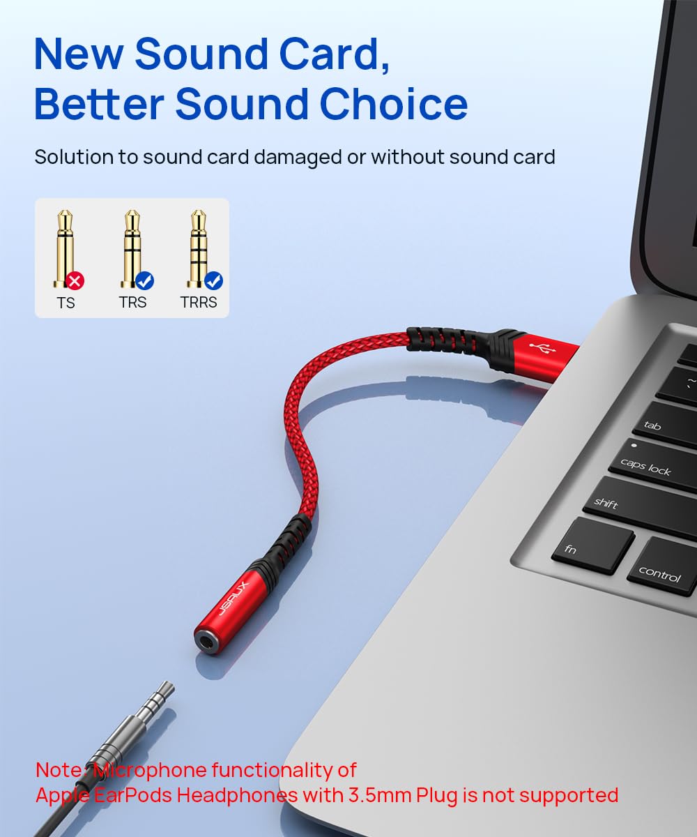 Jsaux Usb To 3.5Mm Jack Audio Adapter,Usb To Audio Jack Adapter Headset,Usb-A To 3.5Mm Trrs 4-Pole Female, External Stereo Sound