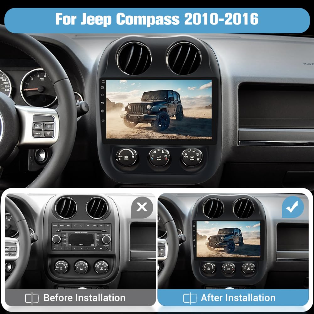 2G+64G 10 Inch Touch Screen Car Radio Stereo For Jeep Compass Patriot 2010 2016 Android 12 Carplay Android Auto Bluetooth With G