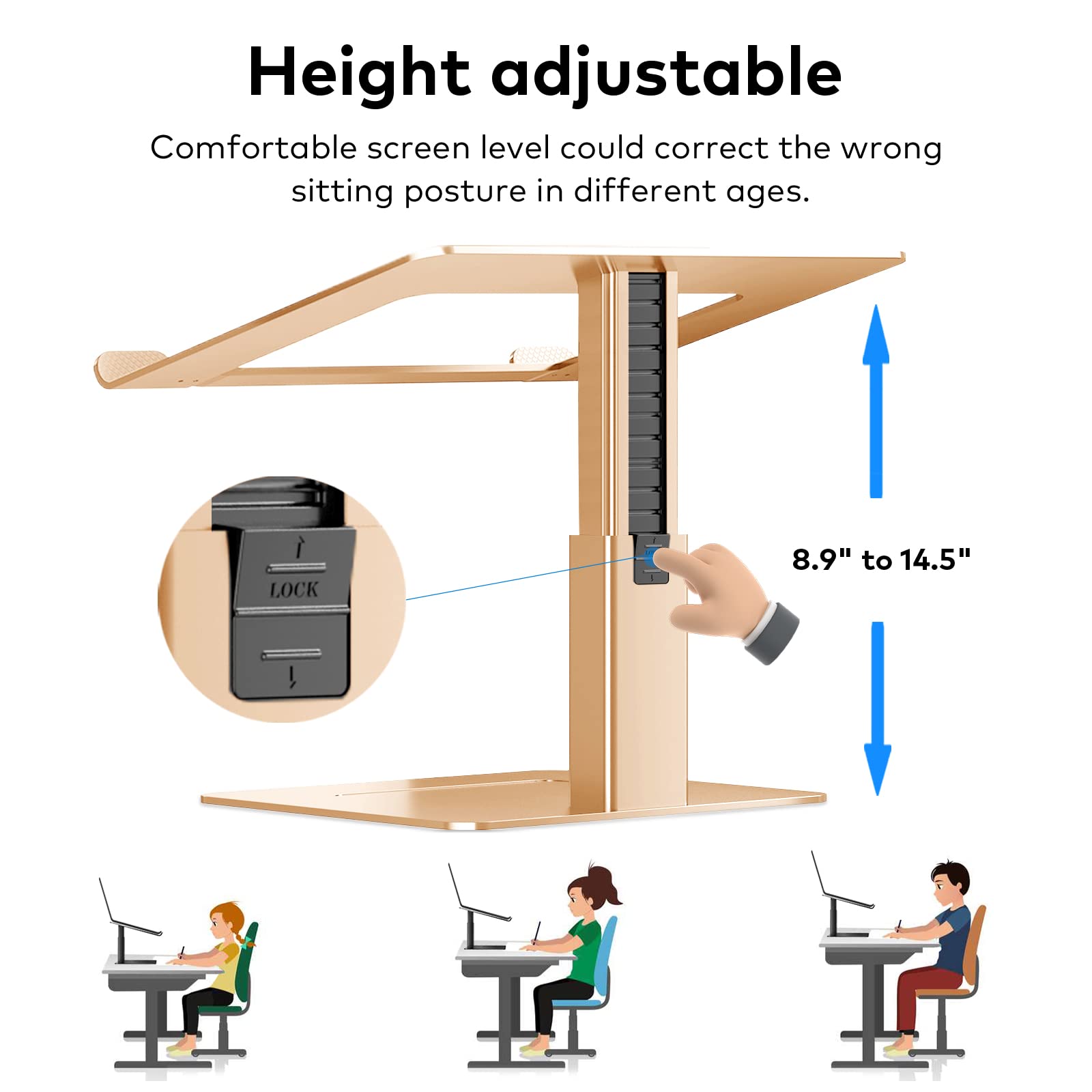 Vecofo Laptop Stand For Desk, Ergonomic Aluminum Laptop Stand Adjustable Height From 7-15, Sitting And Standing Laptop Riser For