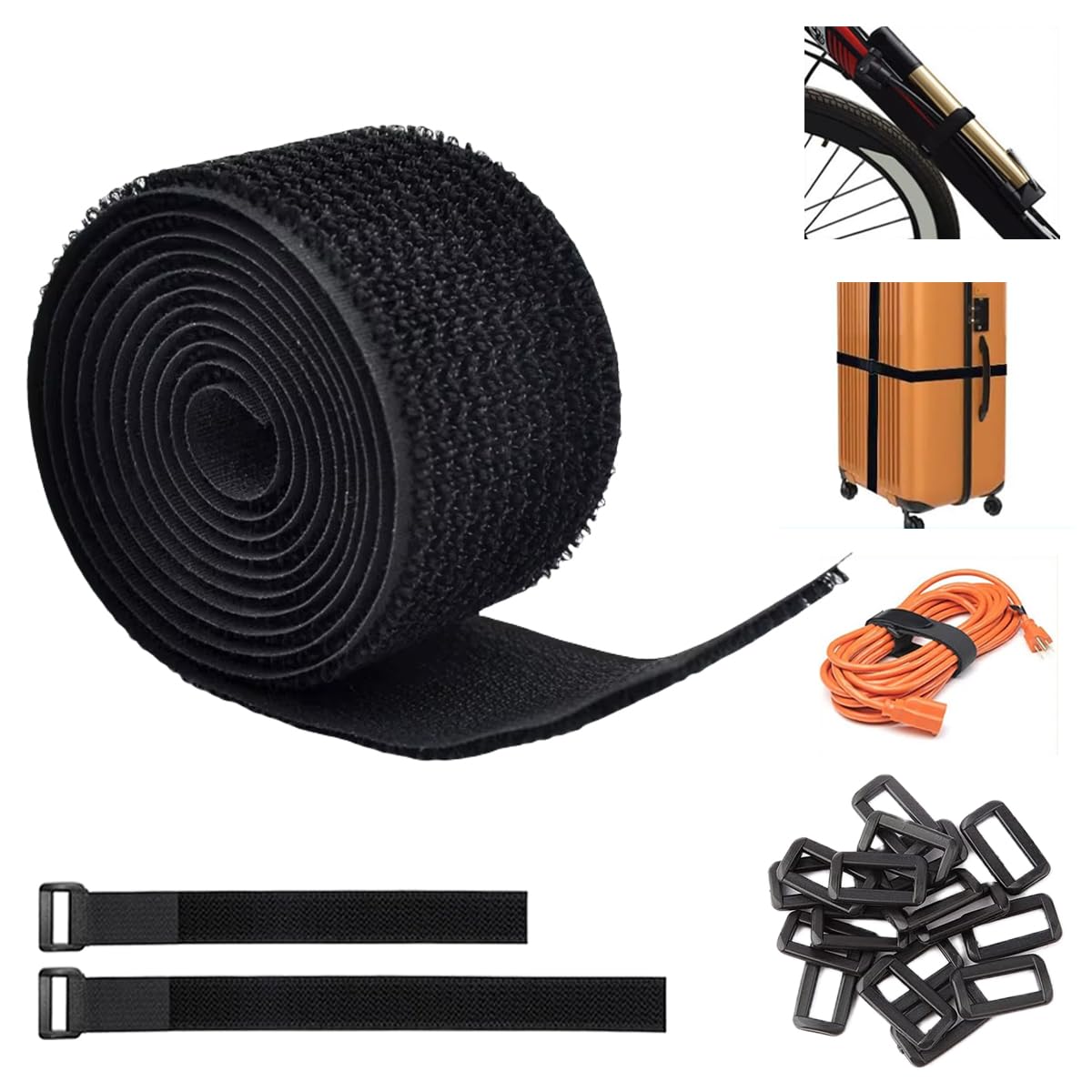 12Ft 2 Inch Wide Hook And Loop Straps With 10 Plastic Buckles, Heavy Duty, Reusable And Adjustable Nylon Cable Straps, Fastener