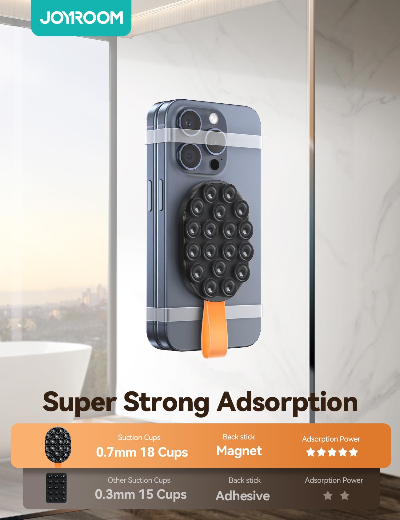 Joyroom Magnetic Suction Cup Phone Mount, Silicone Suction Phone Case Holder, Magsafe Octo Cup Buddy Phone Grip Mount For Hands-