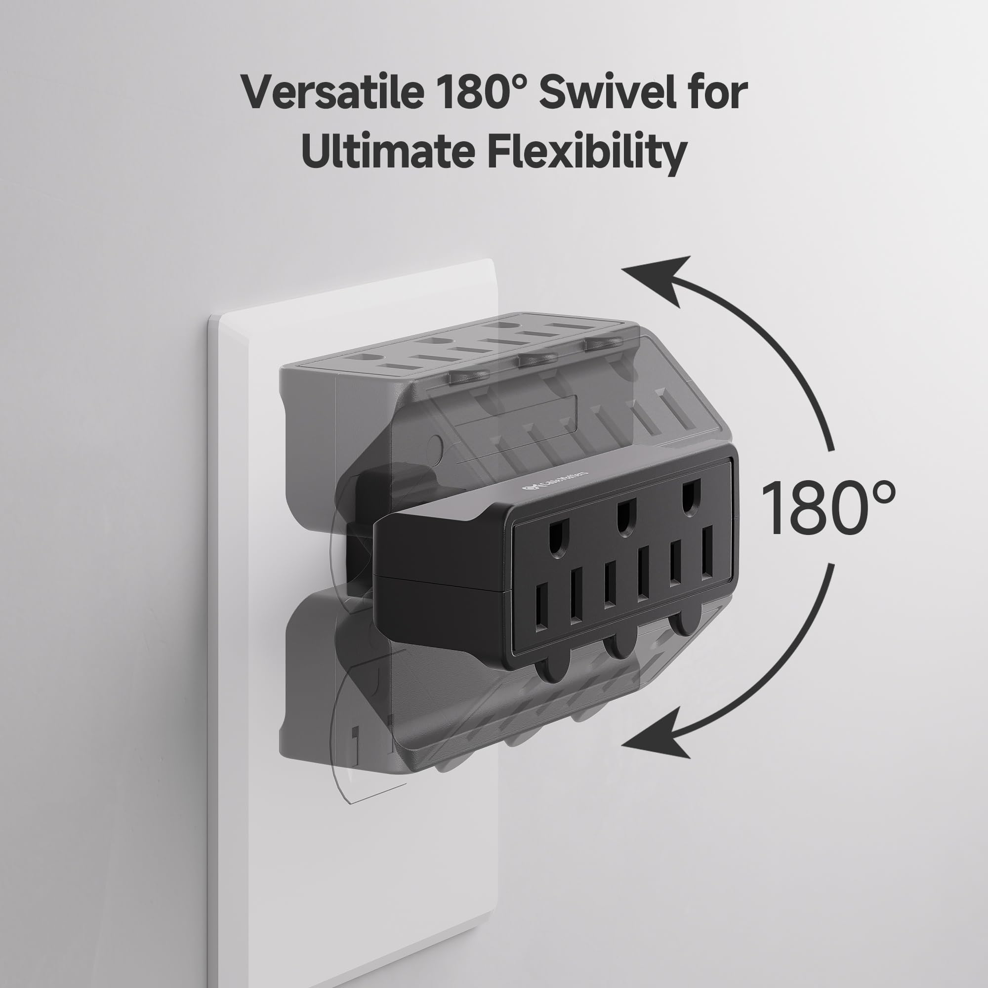 [Ul Listed] Cable Matters 2 Pack 3 Outlet Grounded 180 Degree Swivel Wall Tap, 3 Plug Wall Adapter, Multi Plug Outlets, Black