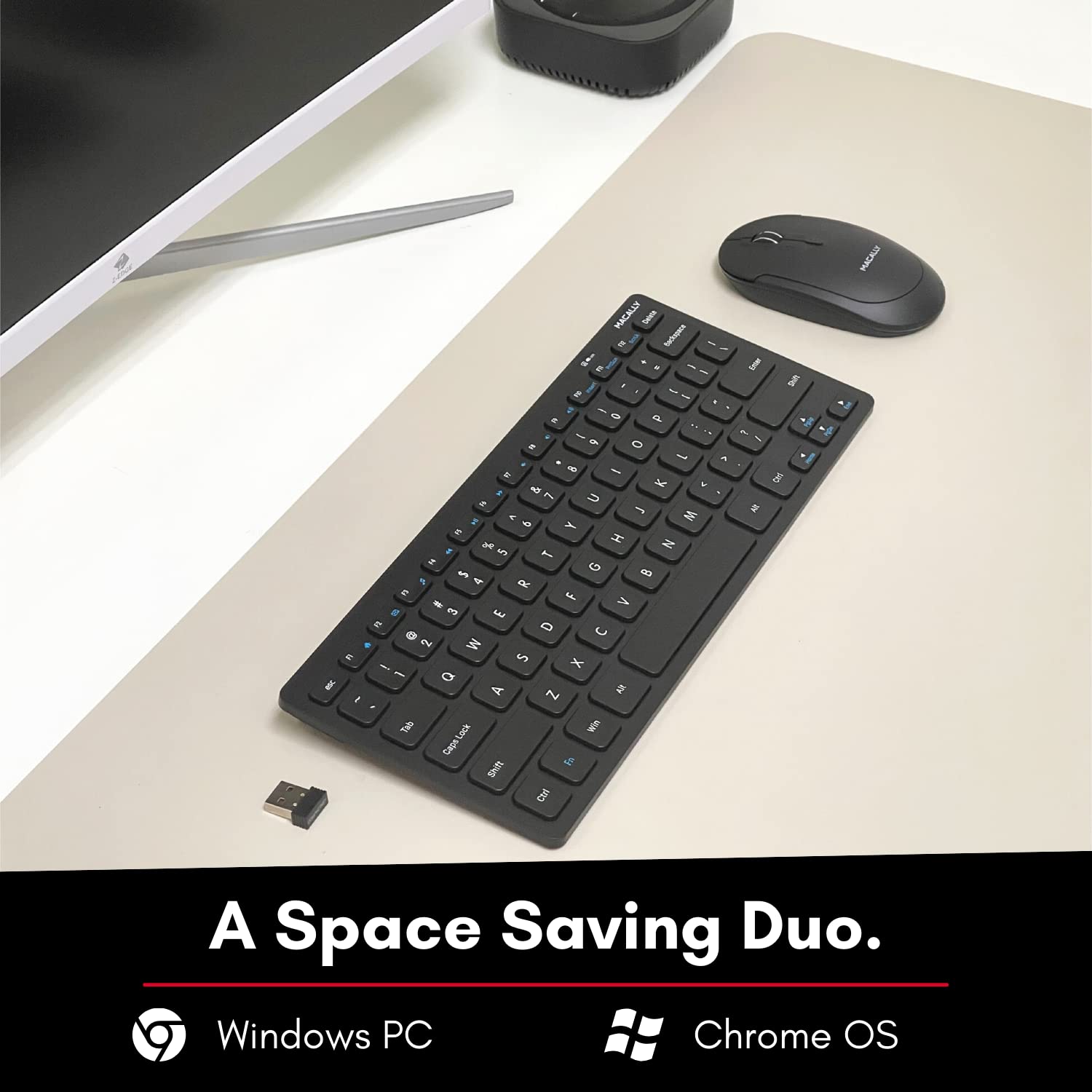 Macally Small Wireless Keyboard And Mouse Combo For Pc - An Essential Work Duo - 2.4G - 78 Compact Key Cordless Mouse And Keyboa