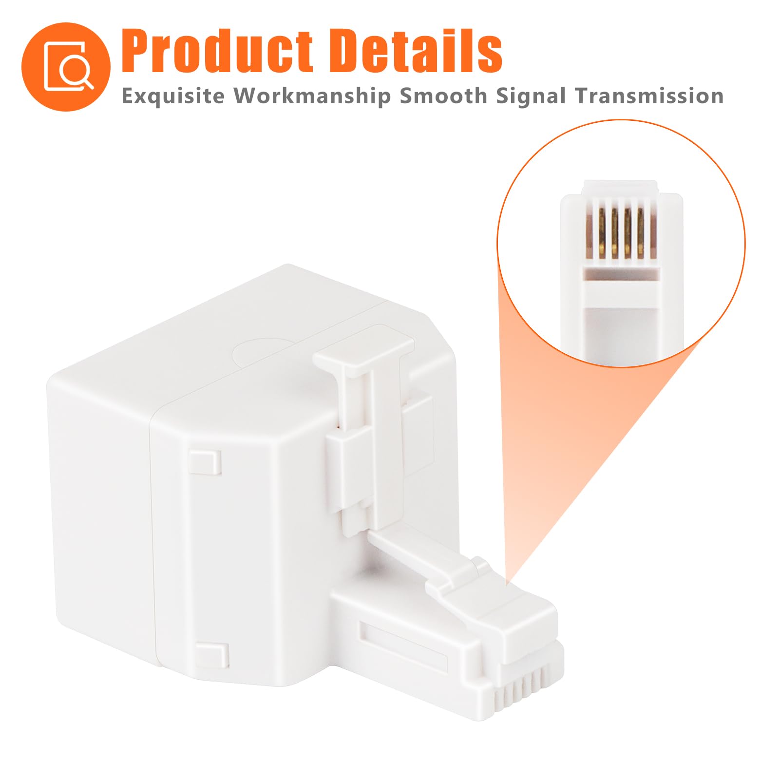 Lativu Phone Line Splitter, 2 Pack Phone Splitter For Landline, White Rj11 6P4C Splitter Male To Dual Female, Telephone Splitter