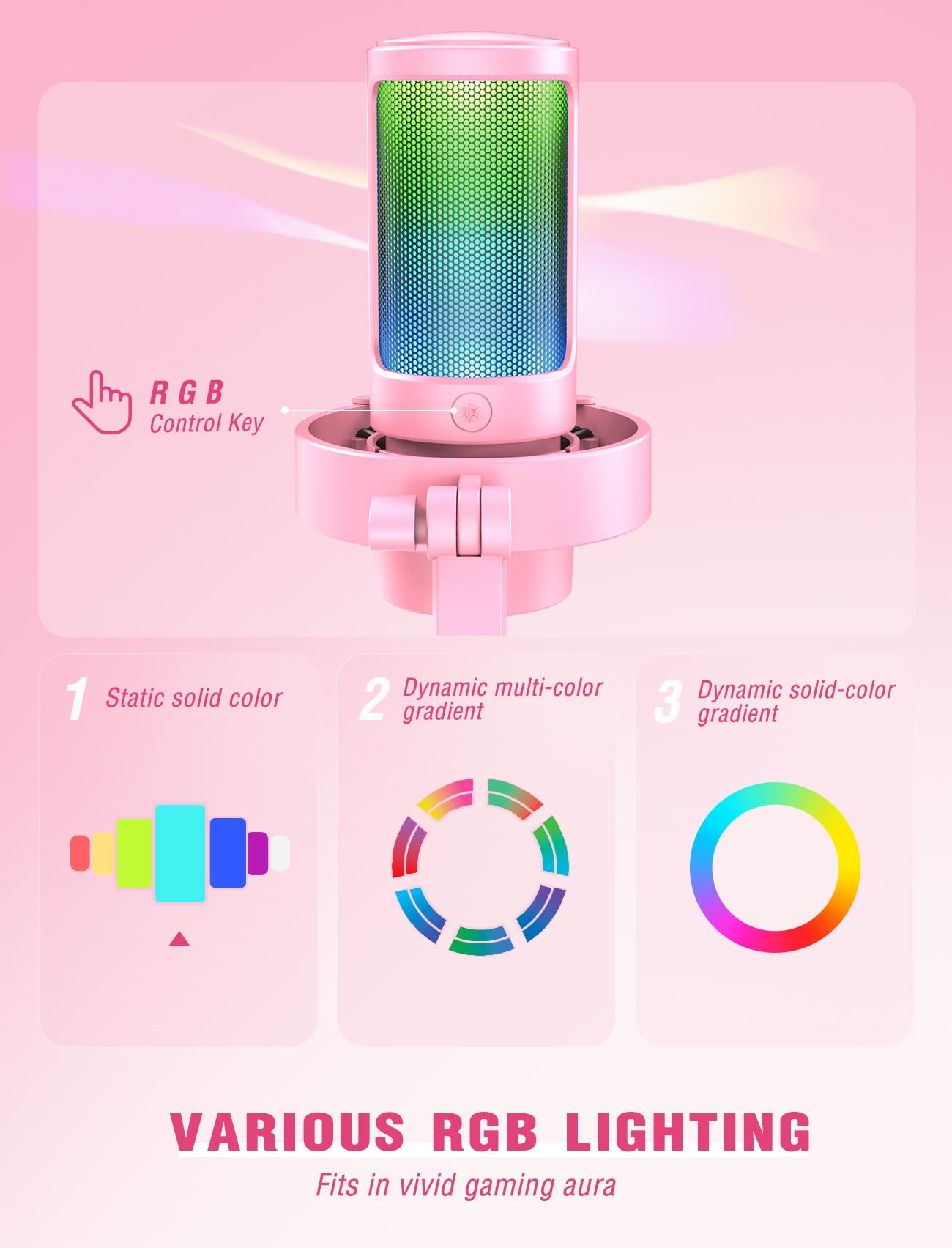 Fifine Usb Streaming Gaming Microphone, Pc Condenser Desktop Mic For Video, Home Use, Youtube, With Rgb Control, Gain Knob, 3.5M