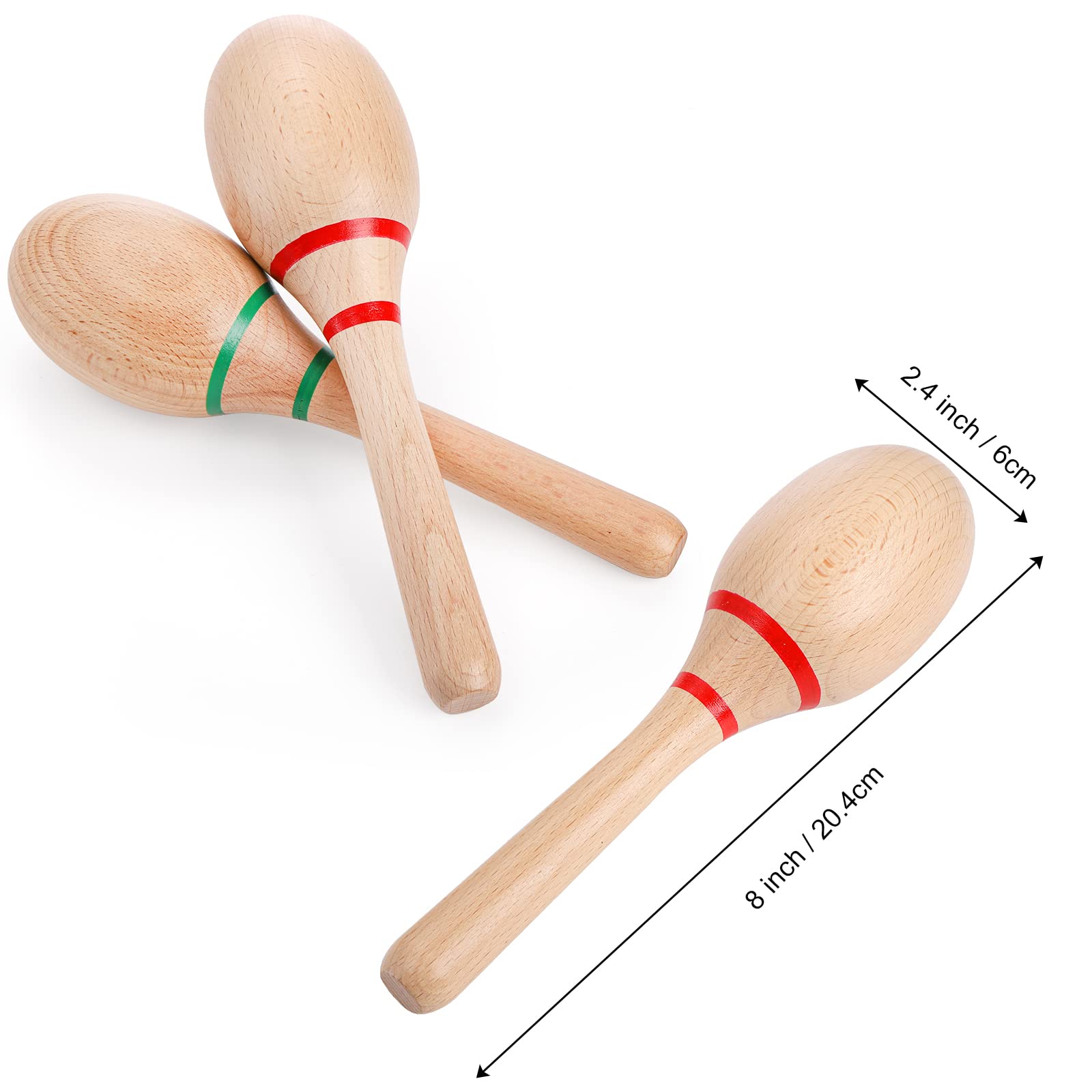 Foraineam 4 Pieces Maracas 8 Inch Wooden Hand Percussion Rattles, Beech Wood Rumba Shakers Noisemaker Party Favors Supplies Musi
