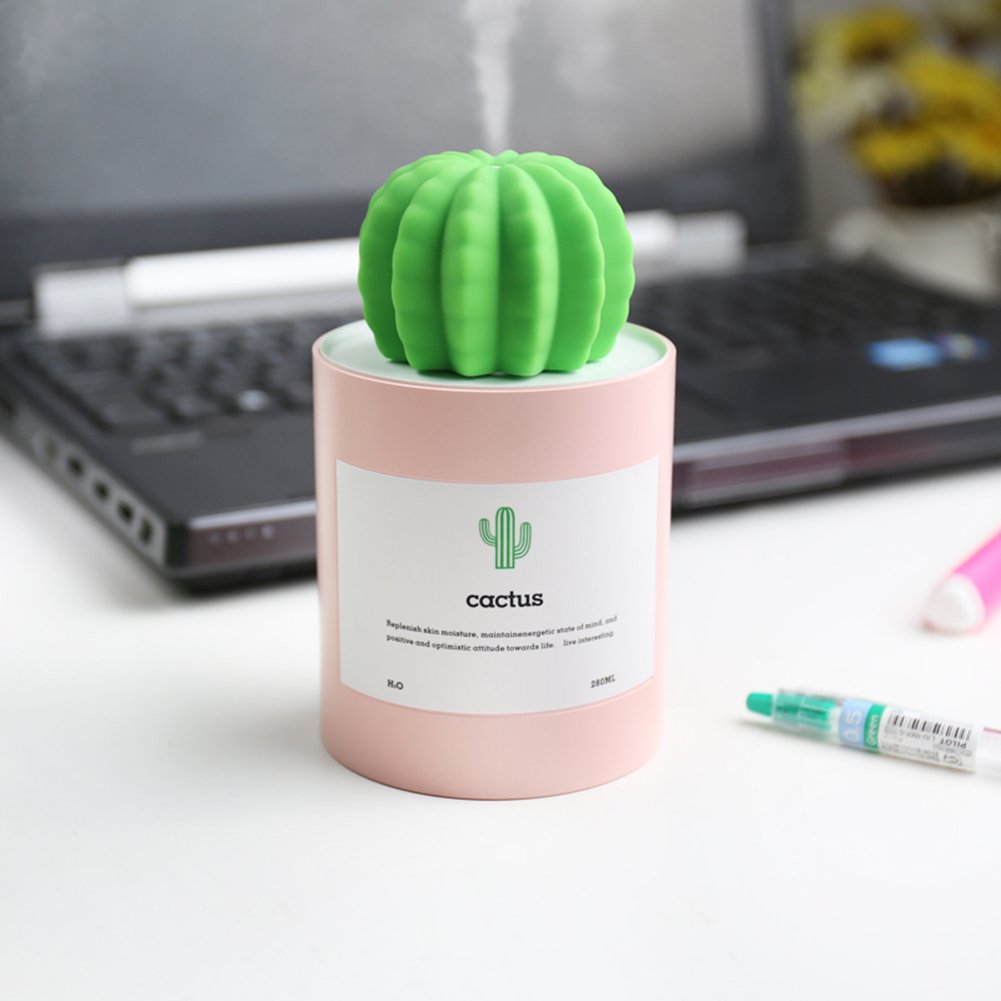 Uodbuyo Mini Humidifier, 280Ml Usb Cool Mist Portable Cactus Air Humidifier, Ultra Quiet Operation For Bedroom Home Office Yoga