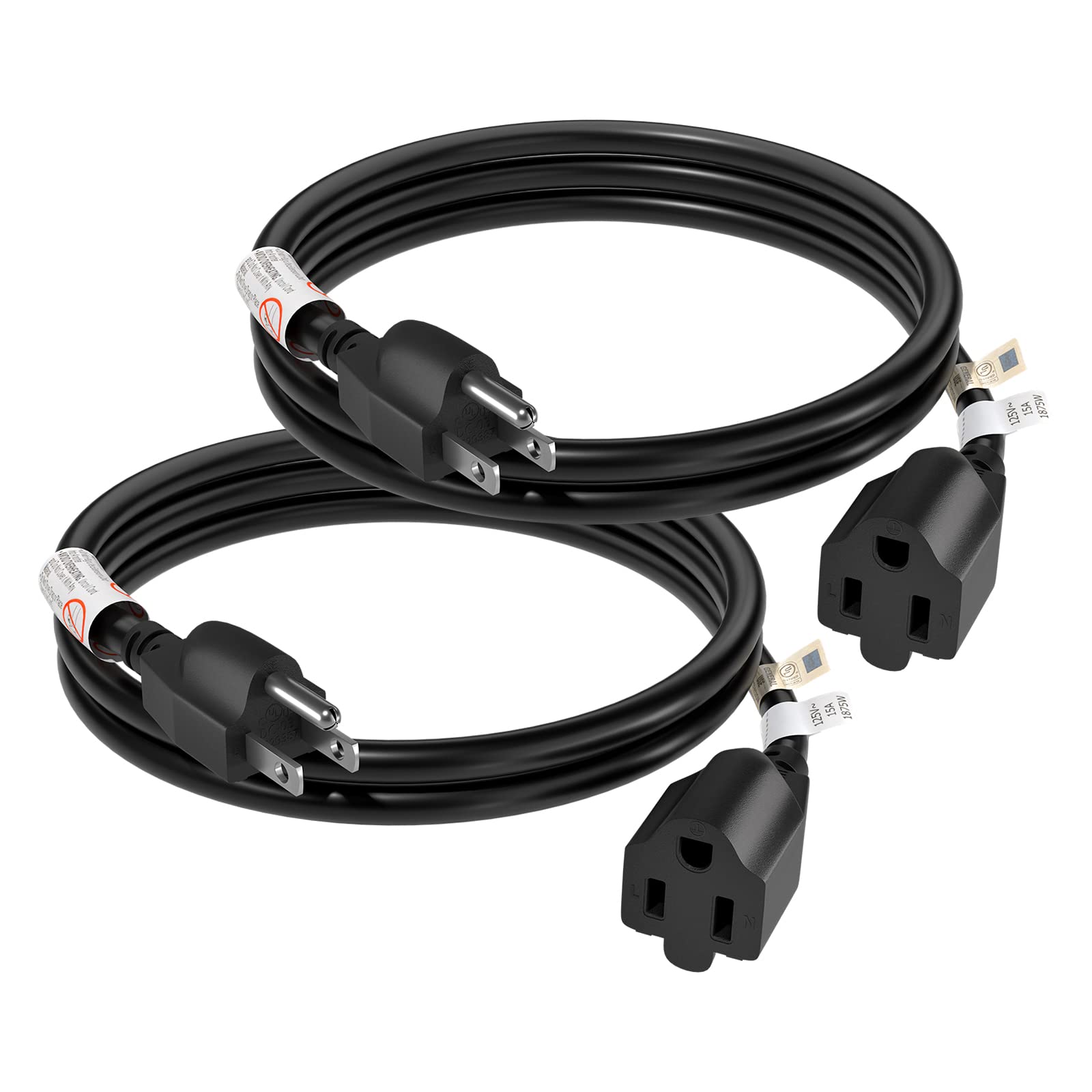 Firmerst 1875W 3 Ft Extension Cord 14 Awg15A 3 Prong Black, 2 Pack