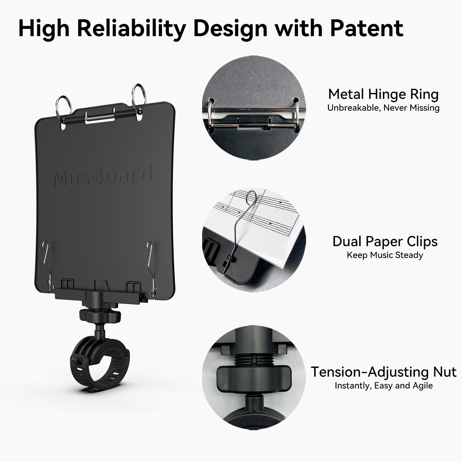Musboard Marching Lyre Mb-Tc10, Adjustable Marching Band Music Lyre For Trumpet, Clarinet And Oboe With 10 Pages, Holds 20 Sheet