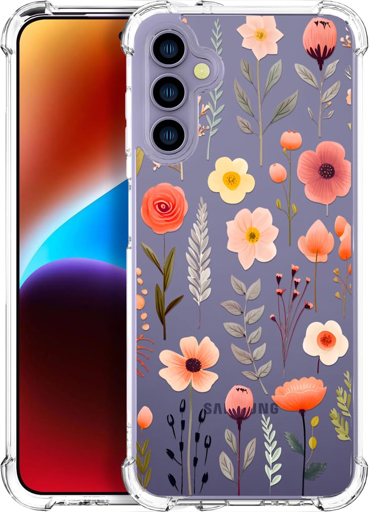 ENDIY Compatible with Samsung Galaxy S24 & S25 Cases with Design, Cute Transparent Phone Case for Women Girls Girly with Heavy D
