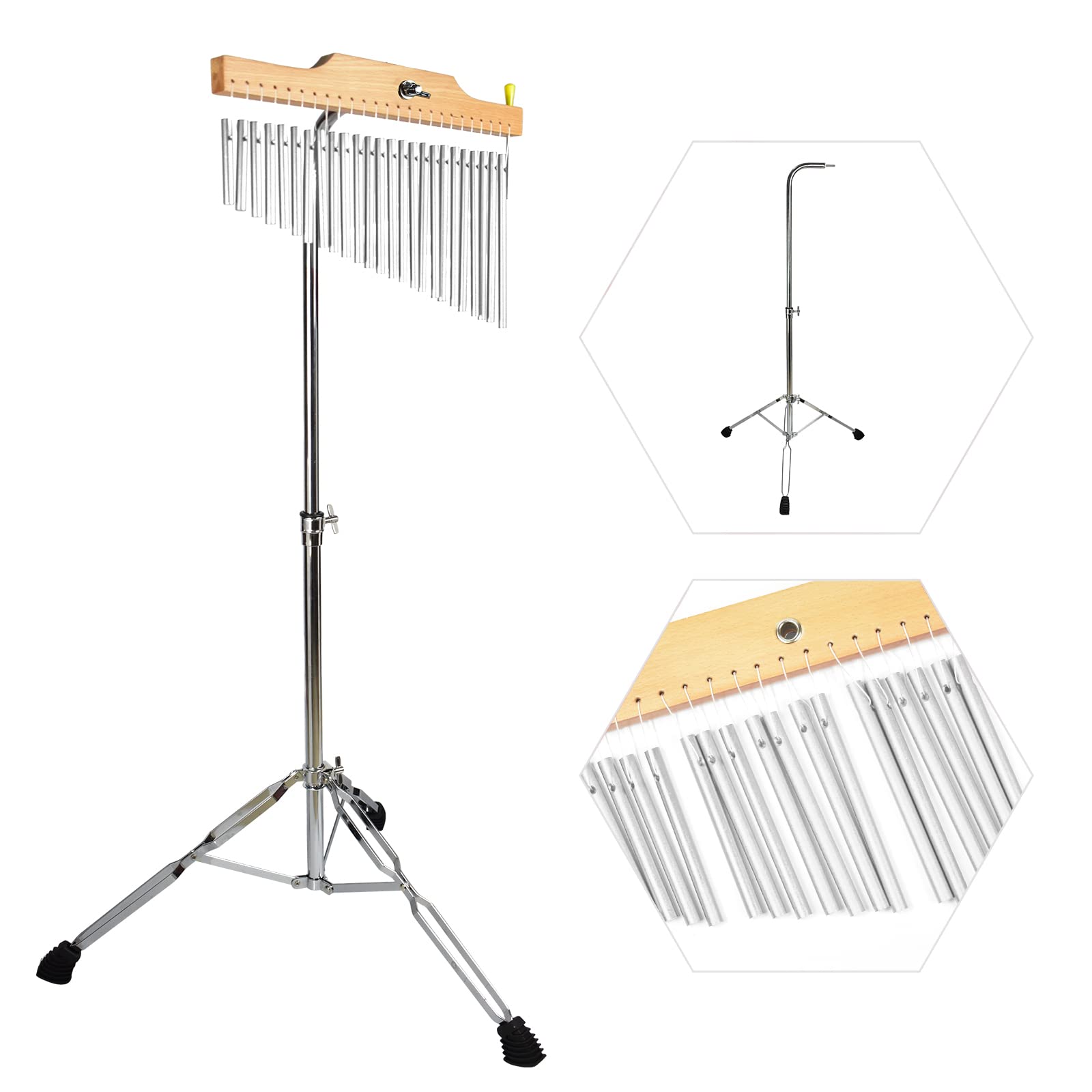 Ennbom Bar Chimes With Adjustable Stand 25 Note 36 Note Single Row Wind Chime Musical Percussion Instrument (25 Note, Frosted Si