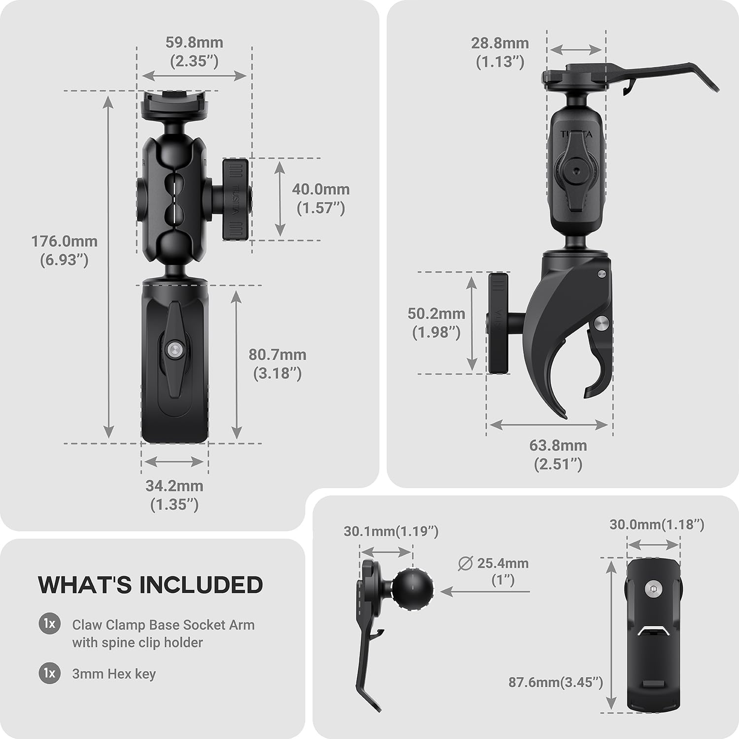 Tusita Motorcycle Atv/Utv Mount Compatible With Garmin Handheld Gps   Claw Clamp Base