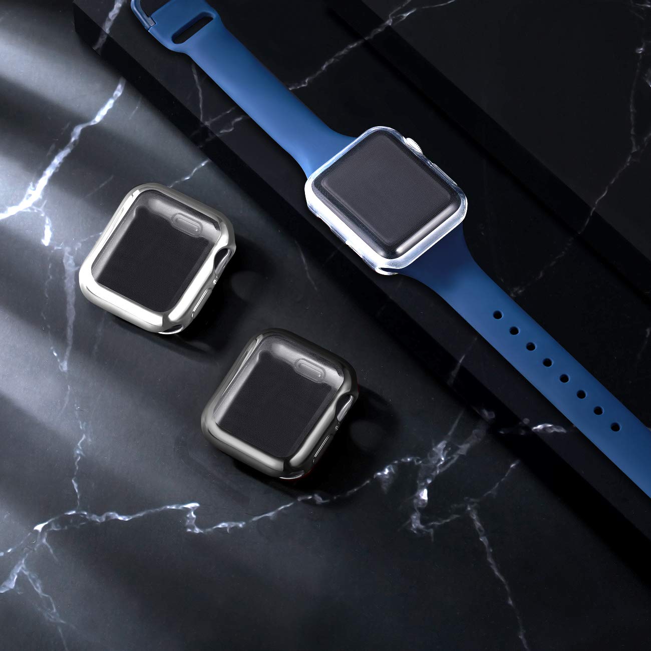 Geak 3 Pack Compatible With Apple Watch Case 38Mm,Soft Hd High Sensitivity Screen Protector With Tpu All Around Anti Fall Bumper