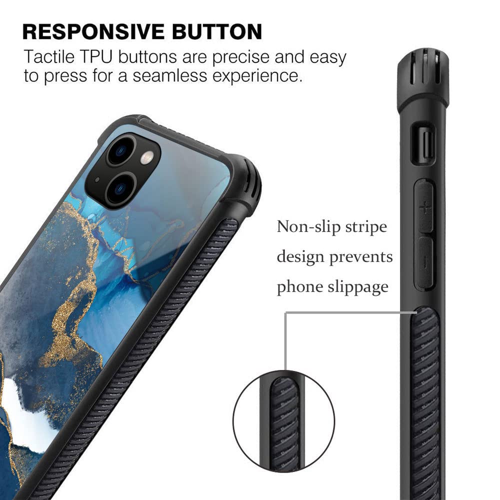 ZHEGAILIAN Phone Case Compatible iPhone 13 Pro Max Blue Marble Anti-Scratch Organic Glass Rubber 6.7 inch