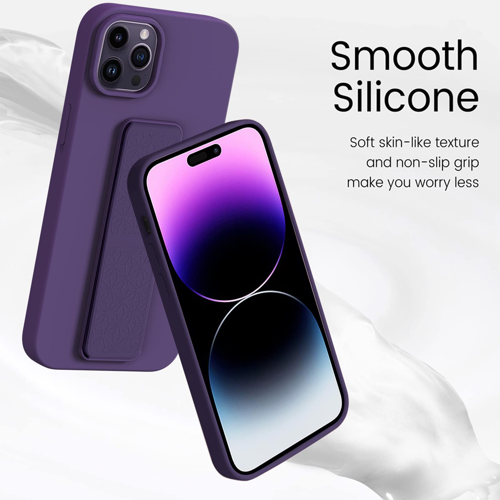 Laudtec Silicone Kickstand Case Compatible With Iphone 14 Pro Max Case Vertical And Horizontal Stand Hand Strap Kickstand, Flexi