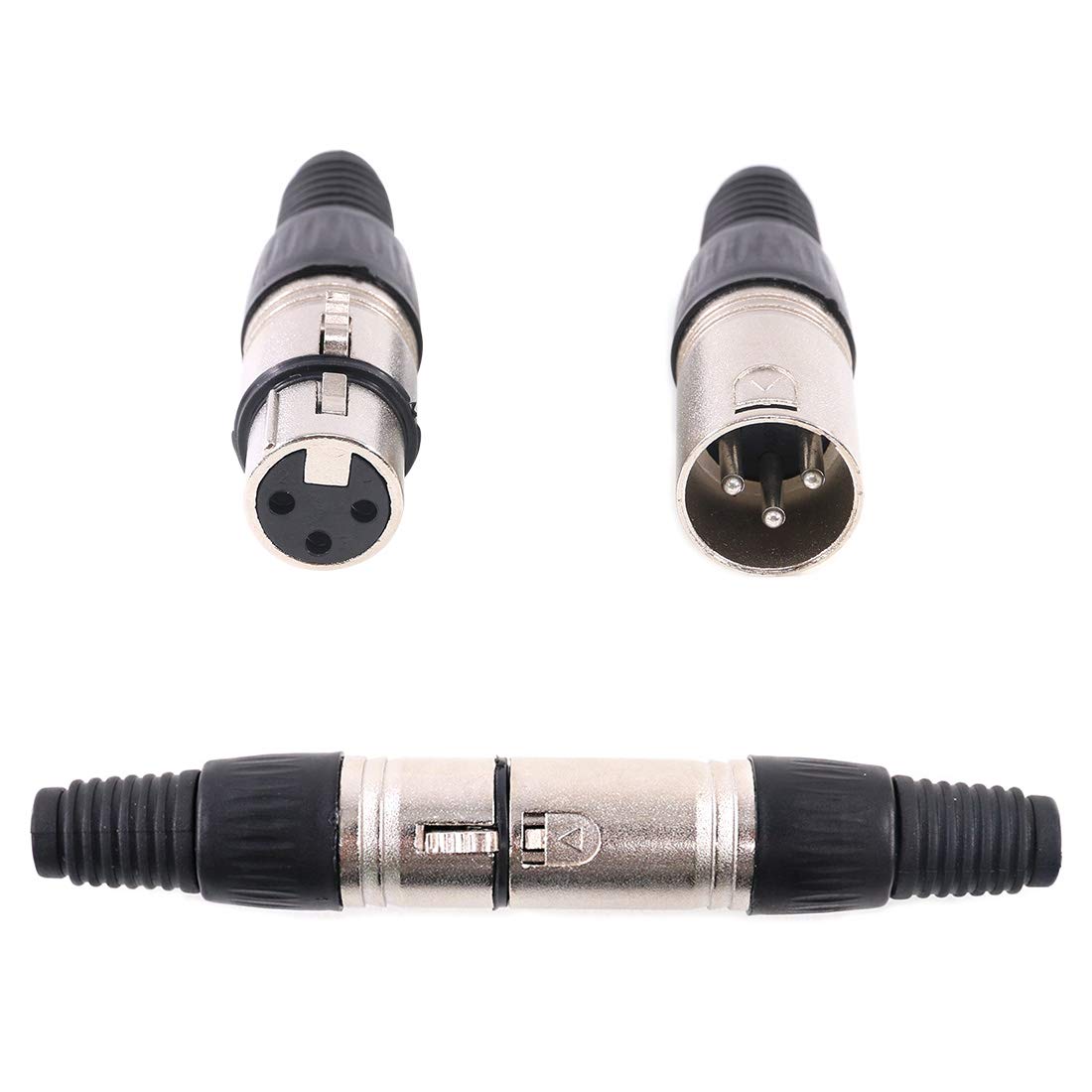 Glarks 20 Pack Xlr 3 Pin Male/Female Plugs Audio Mic Microphone Cable Plug Connector Audio Socket, Black Sliver Housing
