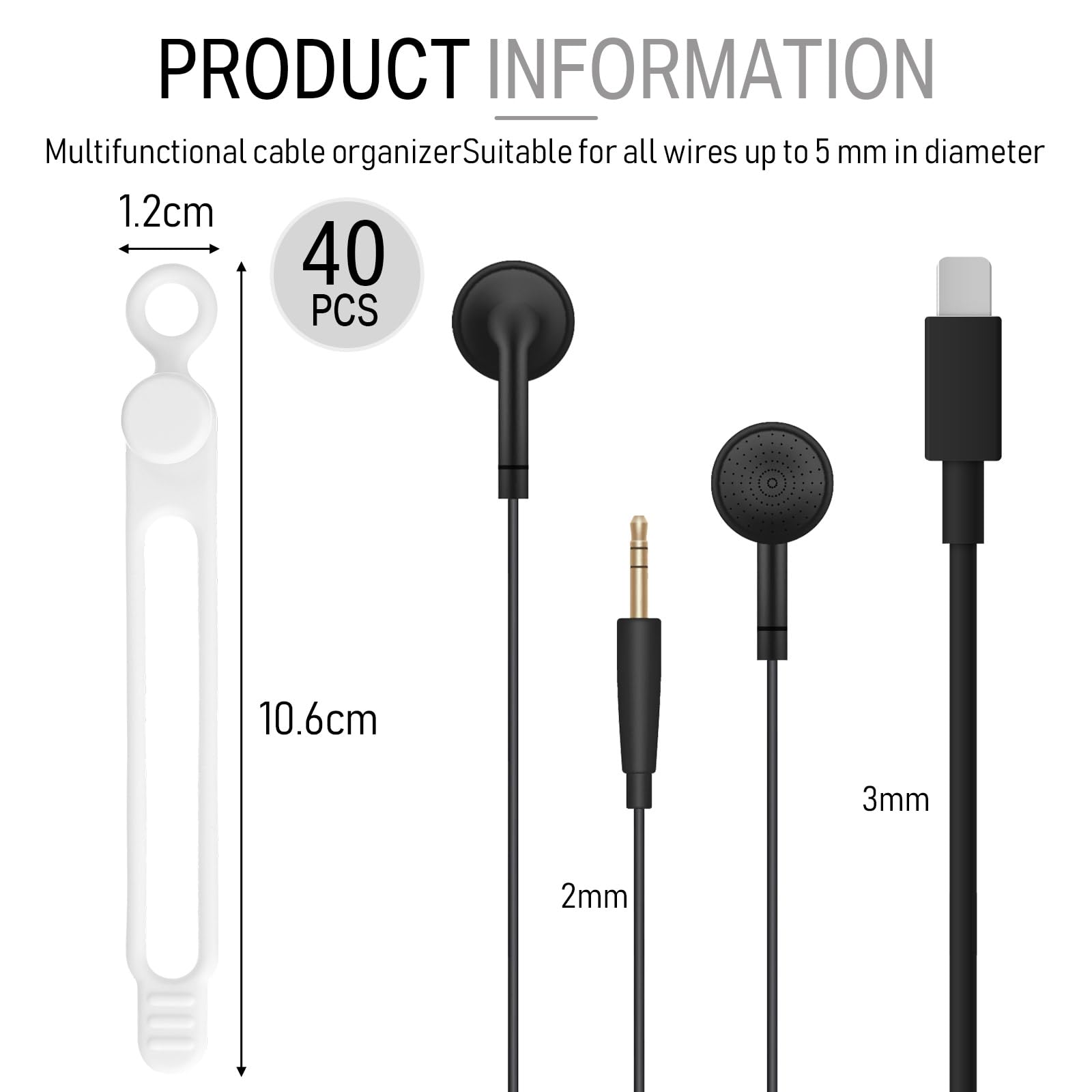 Nuanchu 40 Pcs Silicone Cable Ties Reusable Holder Strap Cord Ties Adjustable Cable Straps Charging Cable Organizer For Fastenin