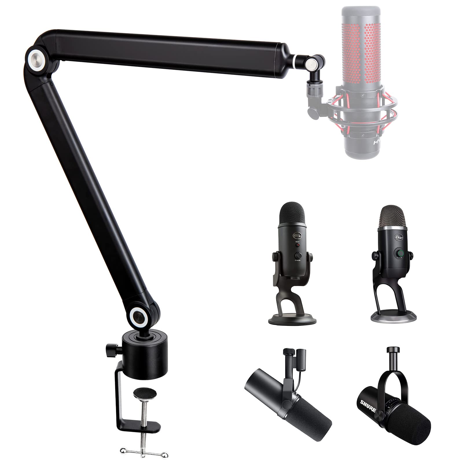 SUNMON Mic Stand Boom Arm - Microphone Arm Compatible with HyperX QuadCast, 360 Rotation Microphone Stand, Weighted Metal Mic Bo