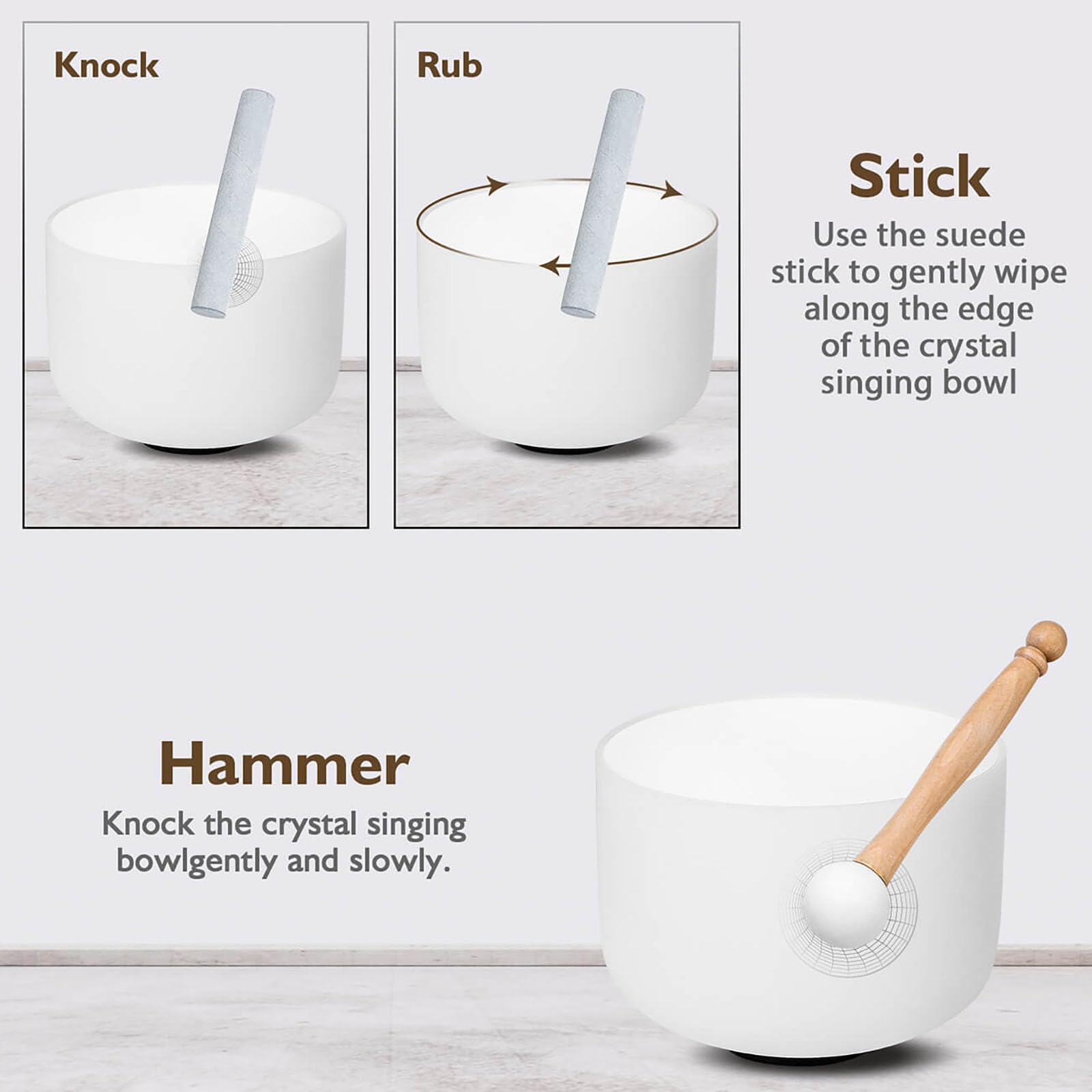 Calm Clang 8 Inch A Note 432Hz Third Eye Chakra Crystal Singing Bowl Healing Pure White With Carrying Case And Rubber Mallet Sue