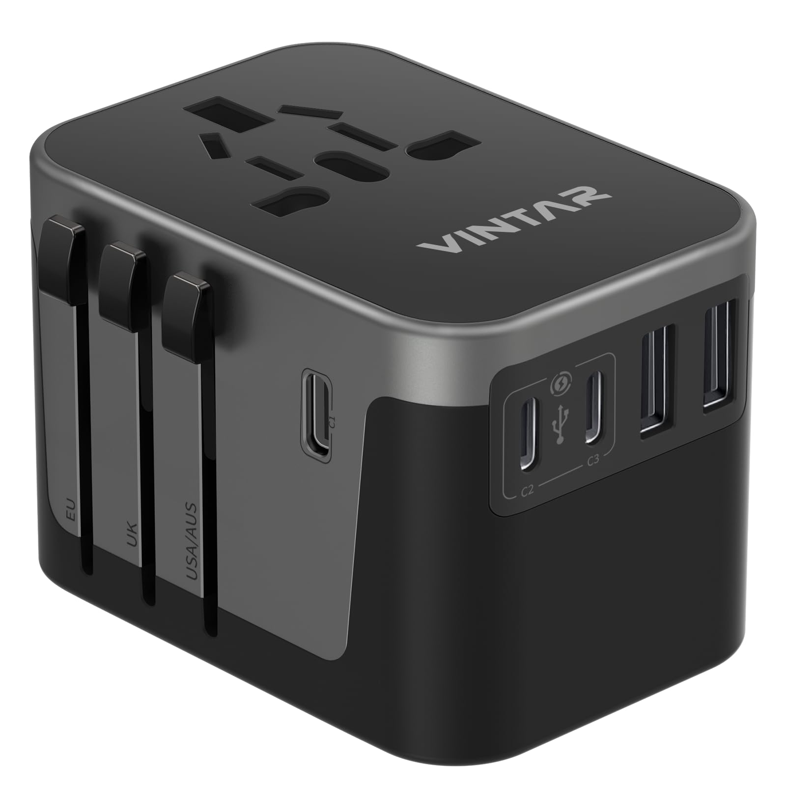 Universal Travel Adapter, Vintar International Power Adapter With 6A 3 Usb C And 2 Usb Ports, All In One Travel Essentials Plug