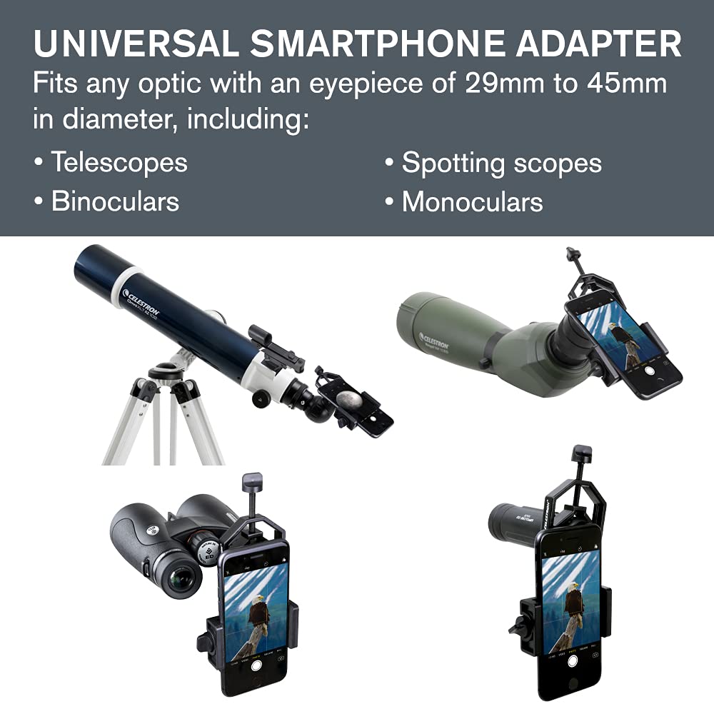Celestron - Smartphone Photography Adapter For Telescope - Digiscoping Smartphone Adapter - Capture Photos And Video Through You